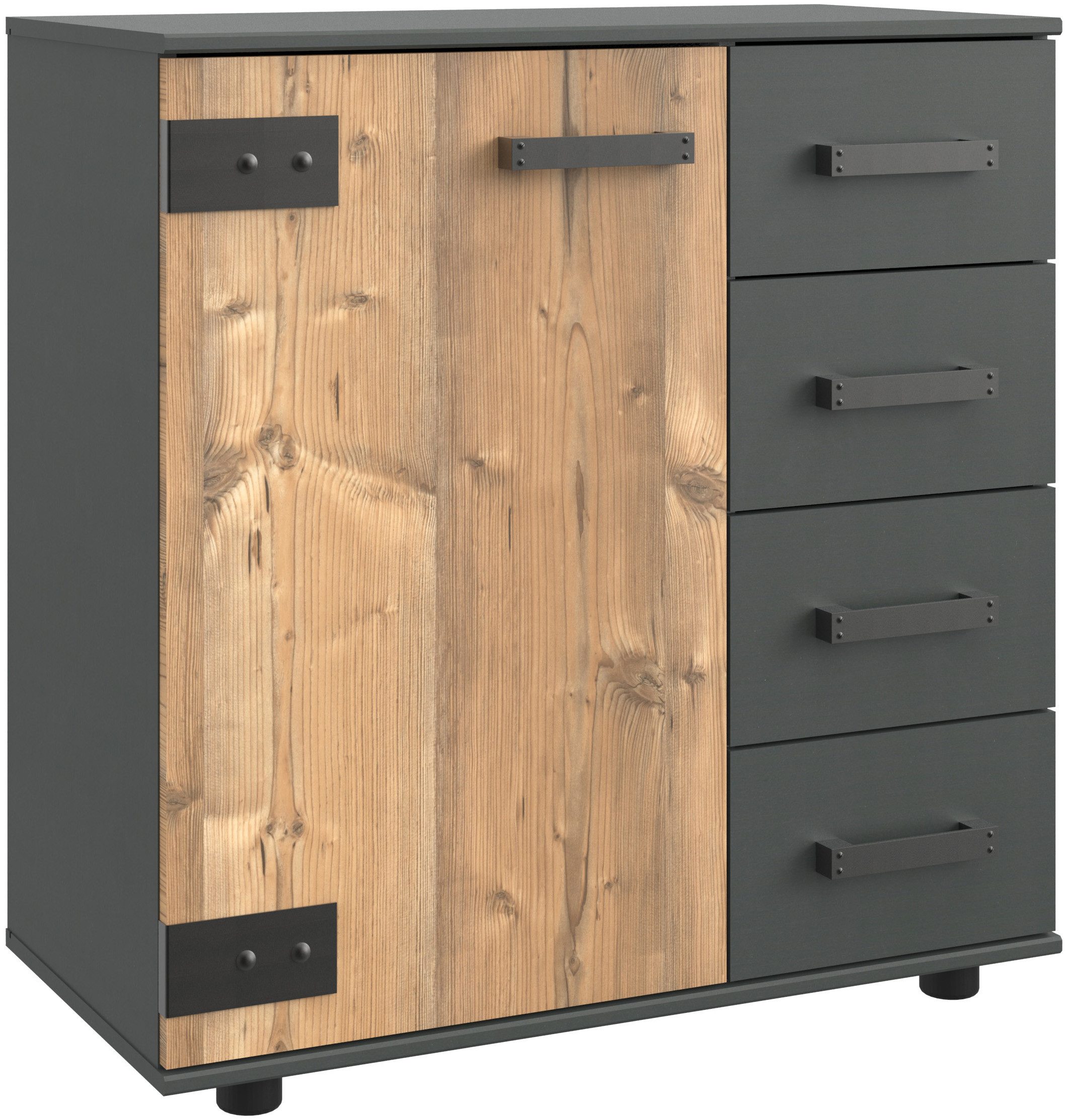 Wimex Kast met laden en deuren Stockholm, kast Made in Germany rustieke uitstraling industriële look, 1-deurs met 4 lades, 81/41/83 cm commodes &