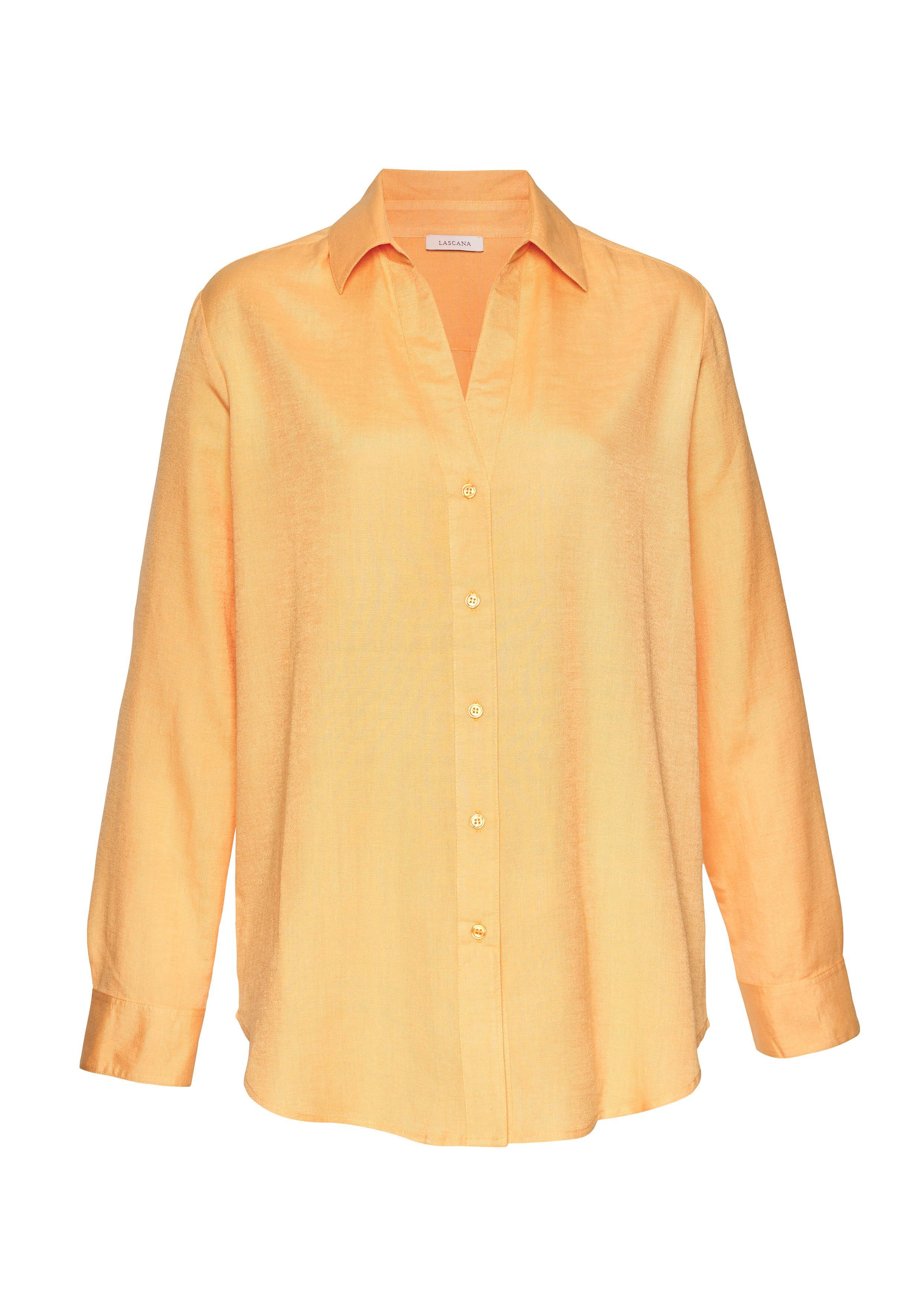 Lascana Overhemdblouse van linnenmix damesblouse met overhemdkraag en knoopsluiting
