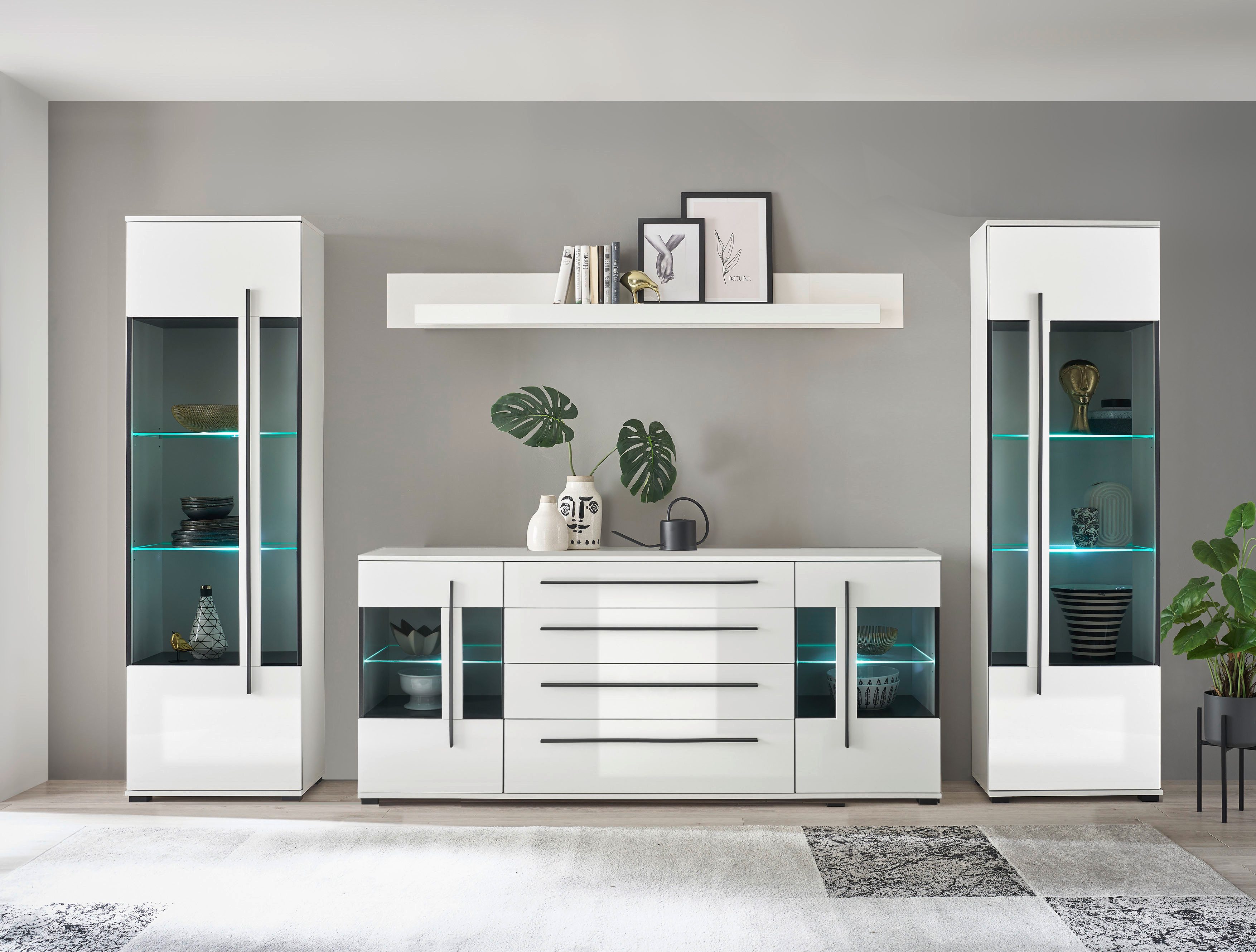 INOSIGN Dressoir Cantara, moderne kast, commode in Eiken Evoke of wit zwarte stanggreep, voldoende opbergruimte, veelzijdig inzetbaar
