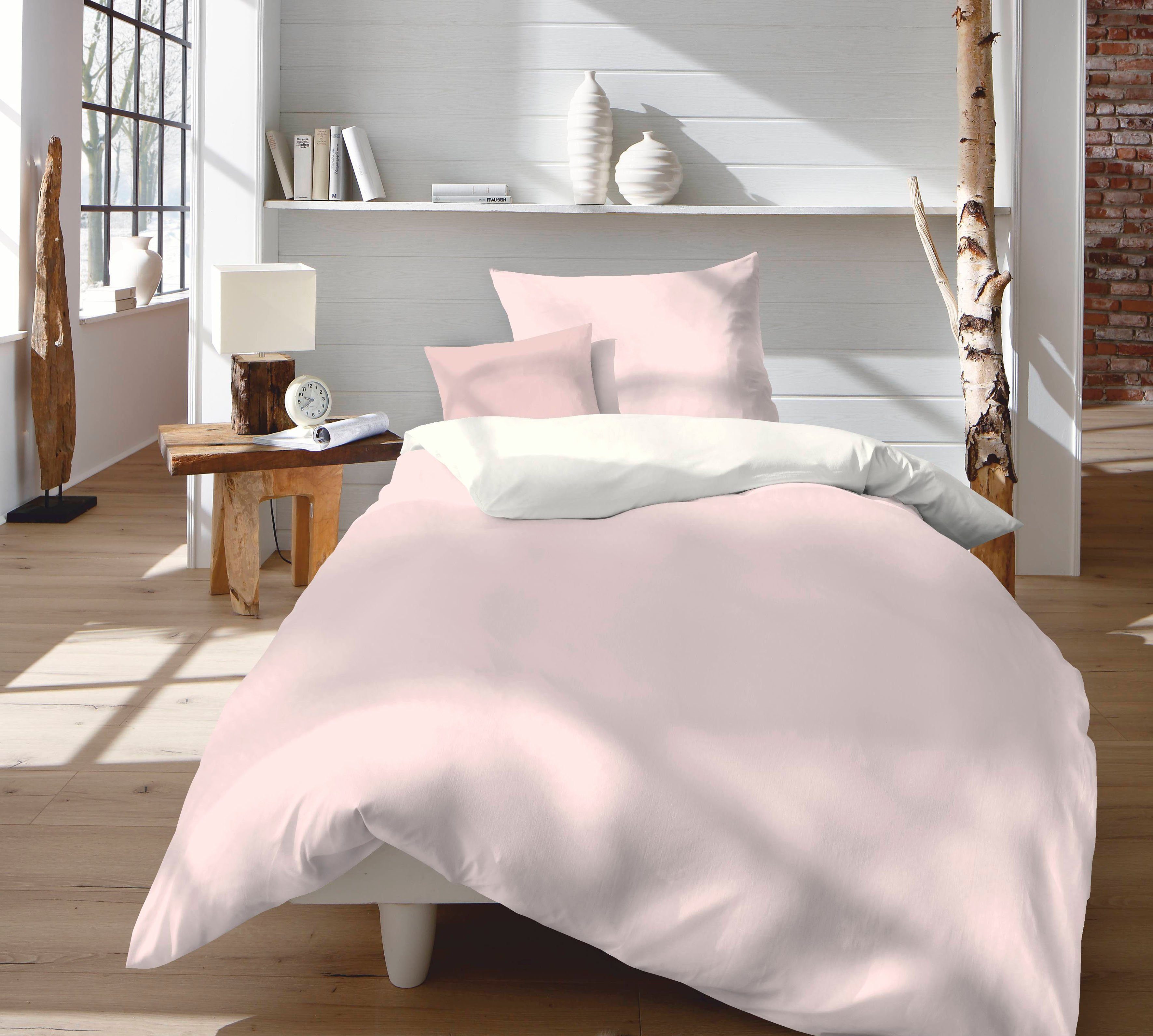 fleuresse Tweezijdig te gebruiken overtrekset Provence W Franse landhuissfeer met structuur dekbedovertrekken maat 1x 155x220 cm roze