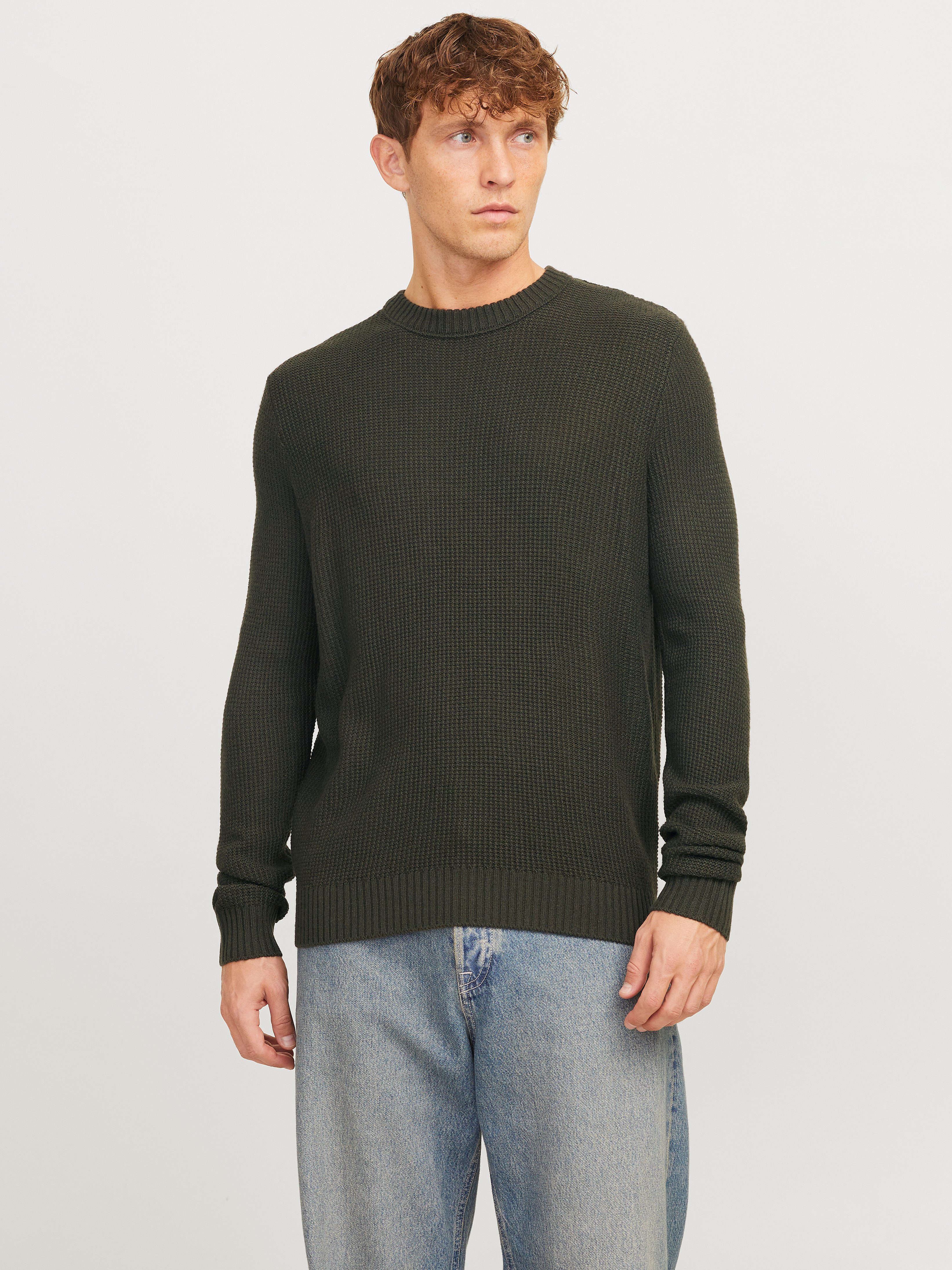 Jack & Jones Trui met ronde hals JJROY KNIT CREW NECK heren pullovers maat XS groen
