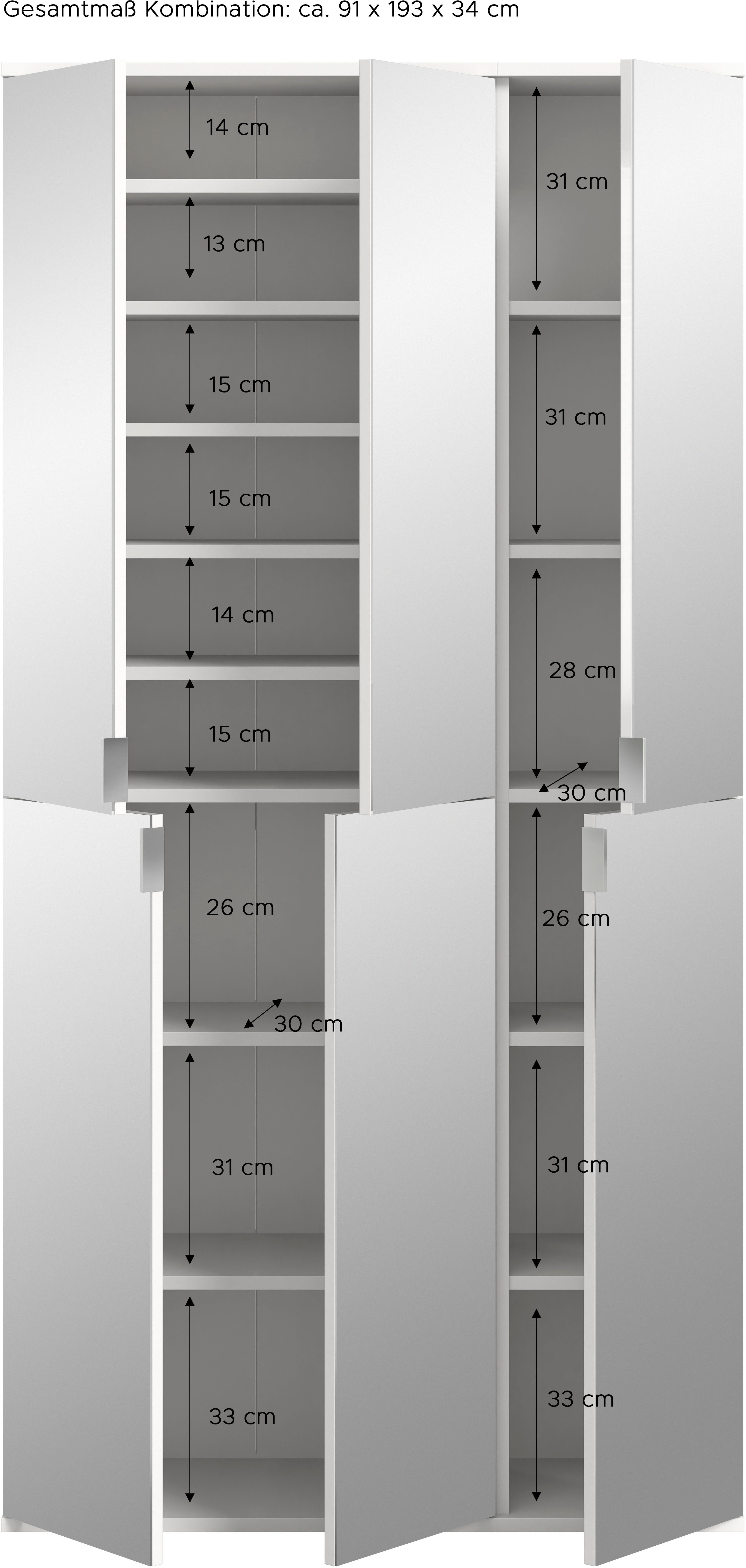 INOSIGN Halmeubelset Trondheim, 91 cm, bestaande uit 2 Kasten, 6 Spiegelduren, 15 Vakken (set, 2-delig)