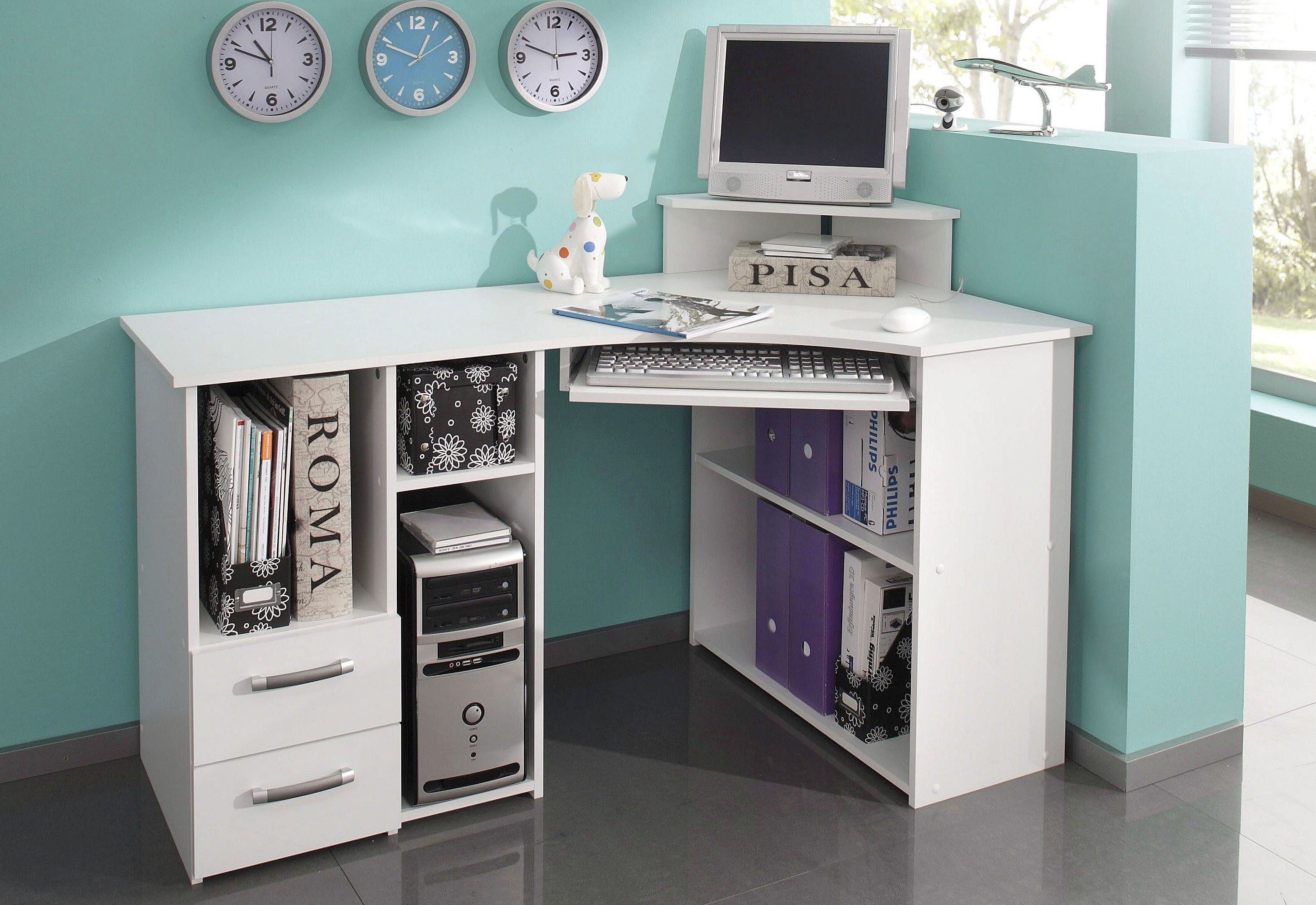 VOGL Möbelfabrik Bureau Sam Breedte 137 cm, met uittrekplank voor het toetsenbord en towervak