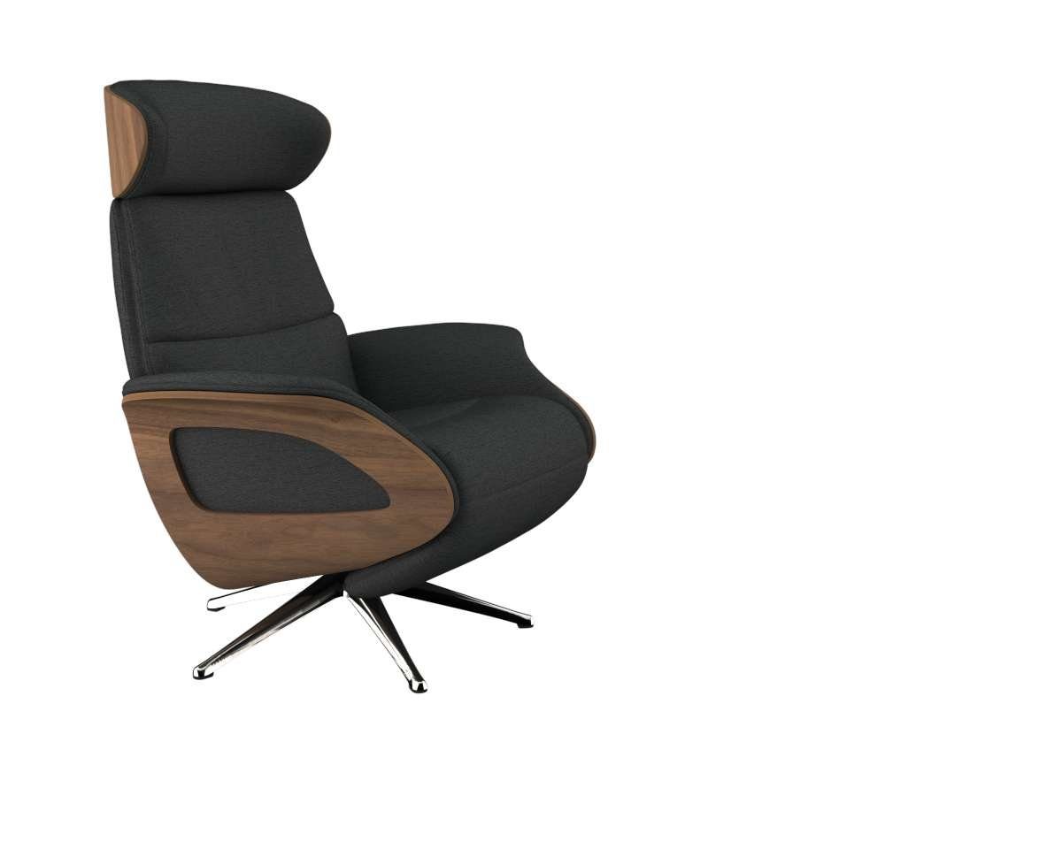 FLEXLUX Relaxfauteuil Clement praktische elektrische fauteuil Maat M, elektrische rug- en voetensteun, accu, armleuning Walnoot, aluminium voet