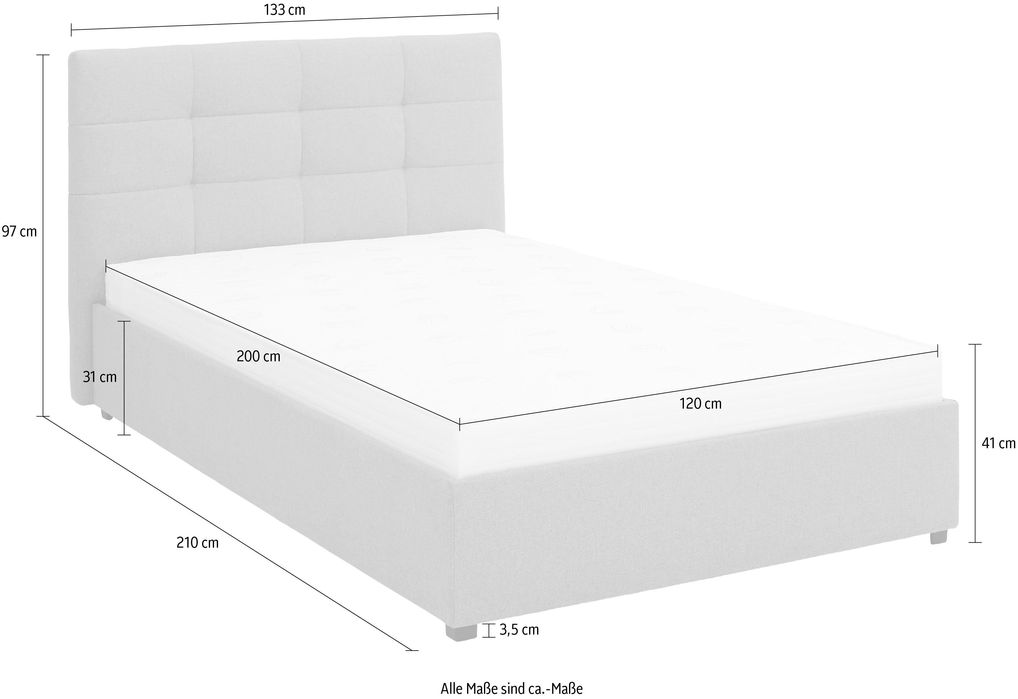 Lüttenhütt Gestoffeerd bed Endres met bedkist, naar keuze zonder matras/lattenbodem of incl. matras