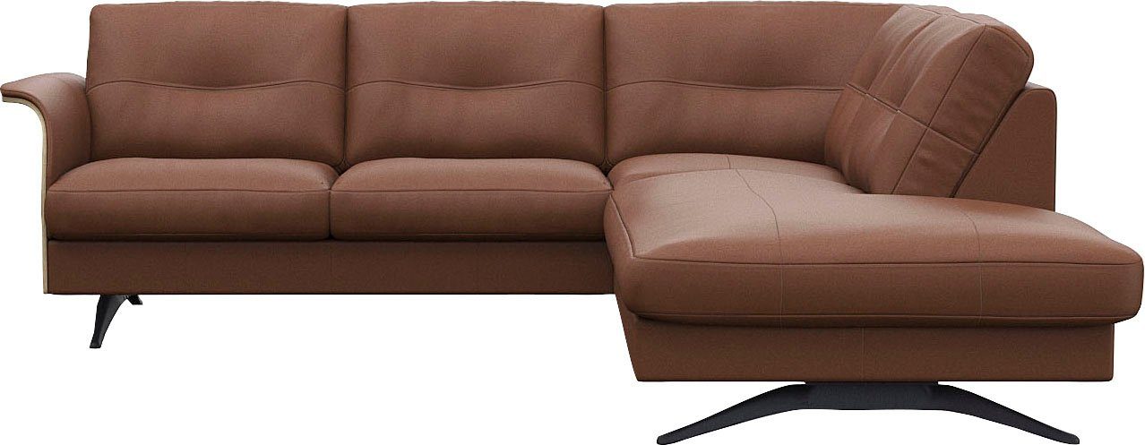 FLEXLUX Hoekbank Glow, super comfortabel door hoogwaardige zitconstructie met binnenvering, L-vorm bruin, hoekbanken, Armleuningen in geolied eiken,