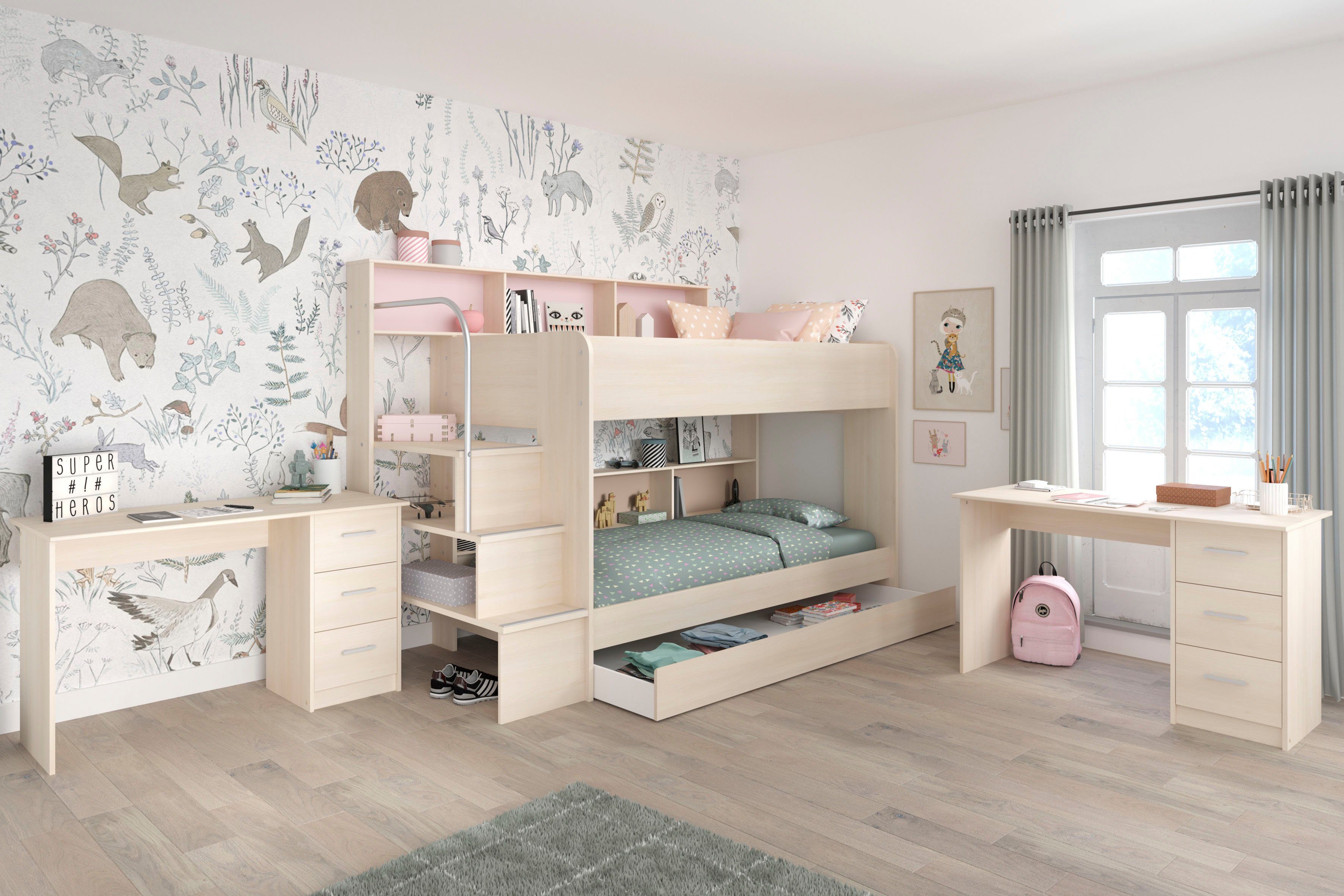 Parisot Tienerkamerset Bibop met 2 schrijftafels complete kinderkamers bruin