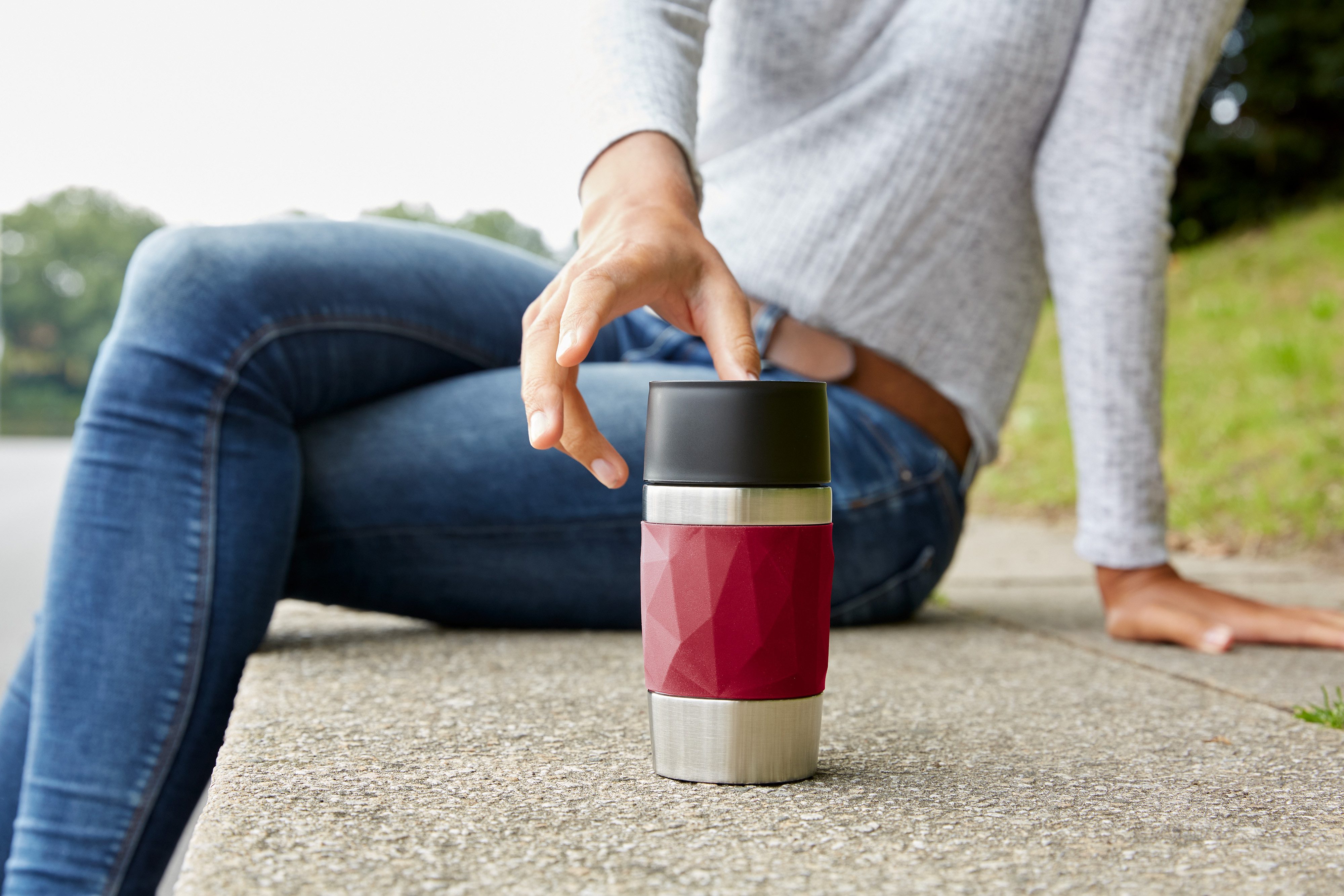 Emsa Thermosbeker Travel Mug Compact 0,3l, roestvrij staal, 3u warm/6u koud, 360° drinkopening, vaatwasmachinebestendig