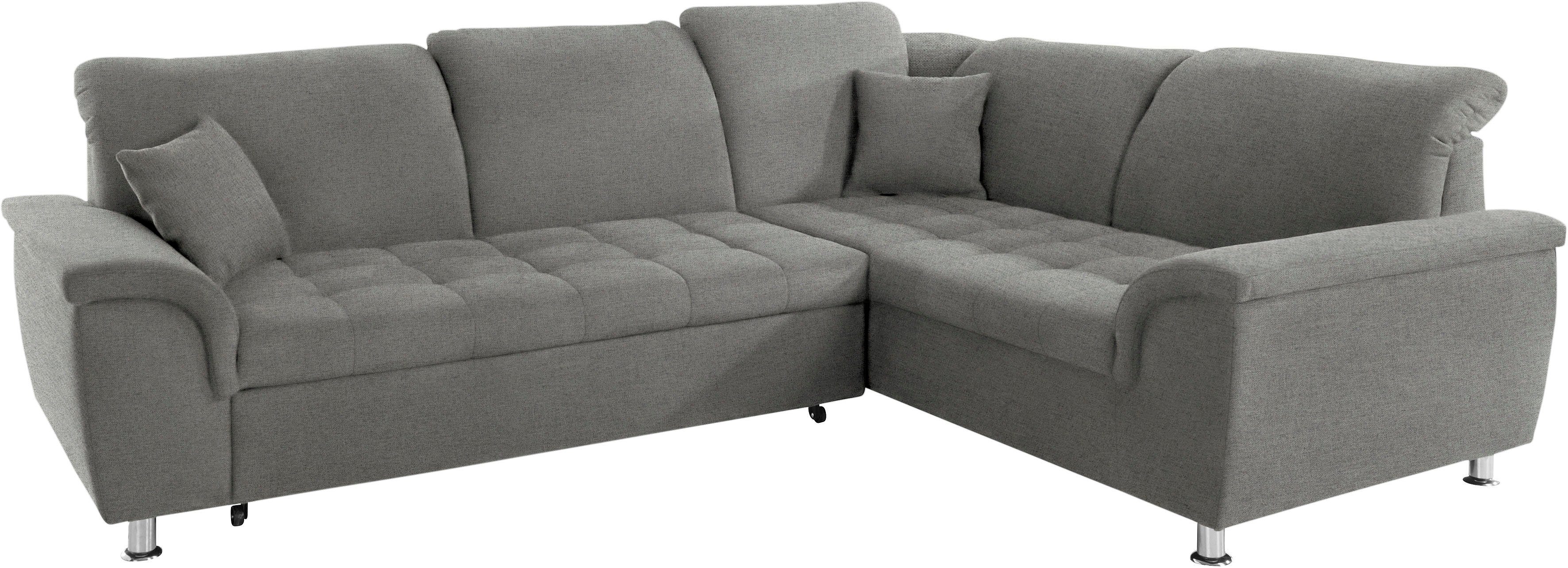 DOMO collection Hoekbank Franzi, zeitlos und elegant, moderne Sitzheftung, L-Form naar keuze met verstelbare hoofdsteun (dan breedte: 275 cm)
