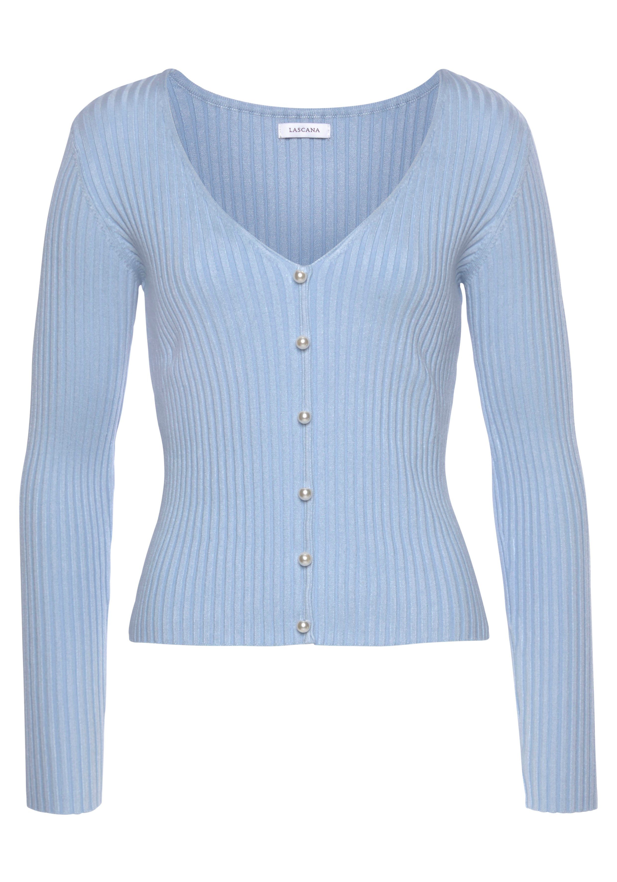 Lascana Trui met V-hals met decoratieve parels, figuuraccentuerende gebreide trui, elastisch