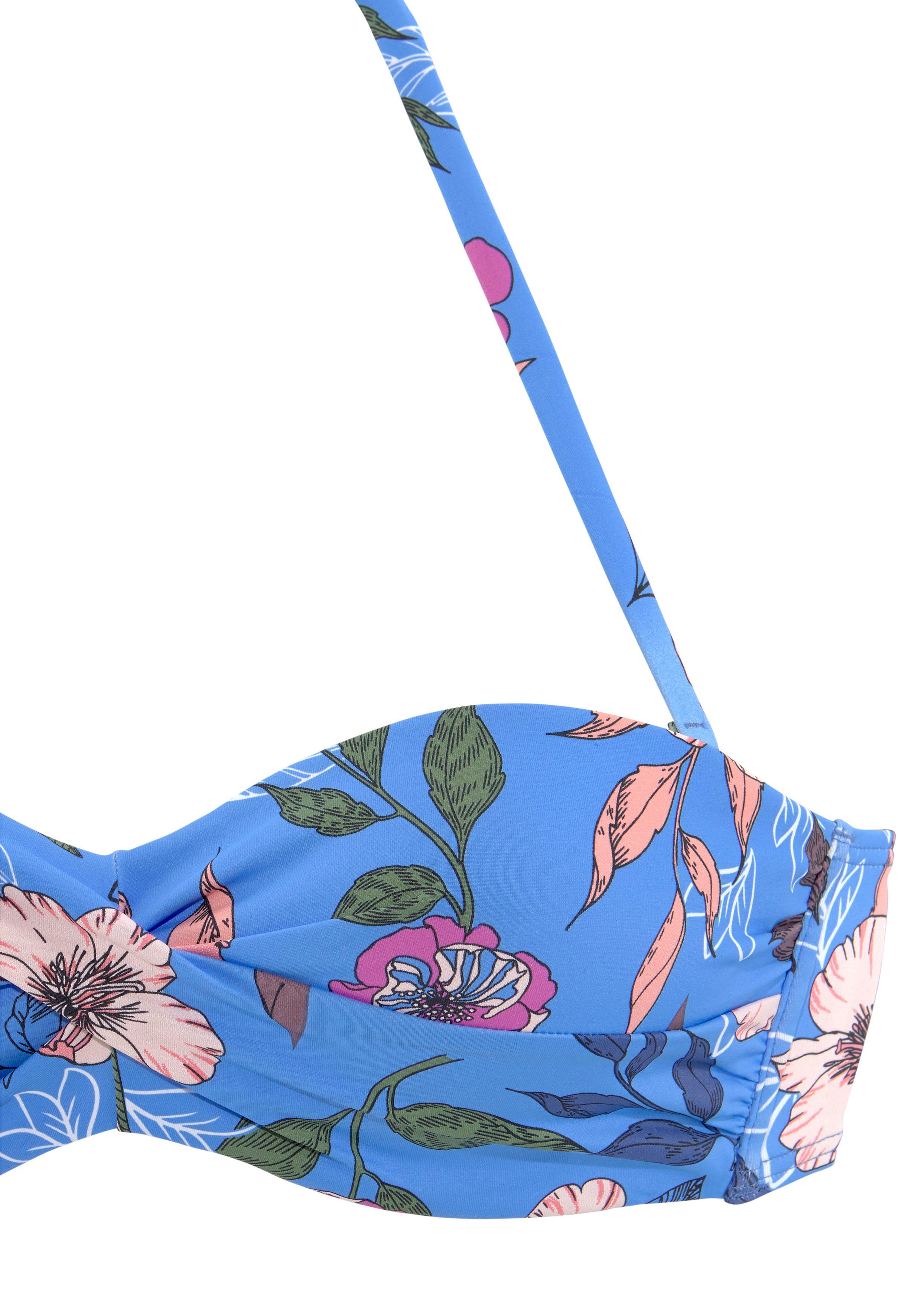 s.Oliver RED LABEL Beachwear Beugelbikinitop in bandeaumodel Maya met gebloemd design en wikkel-look