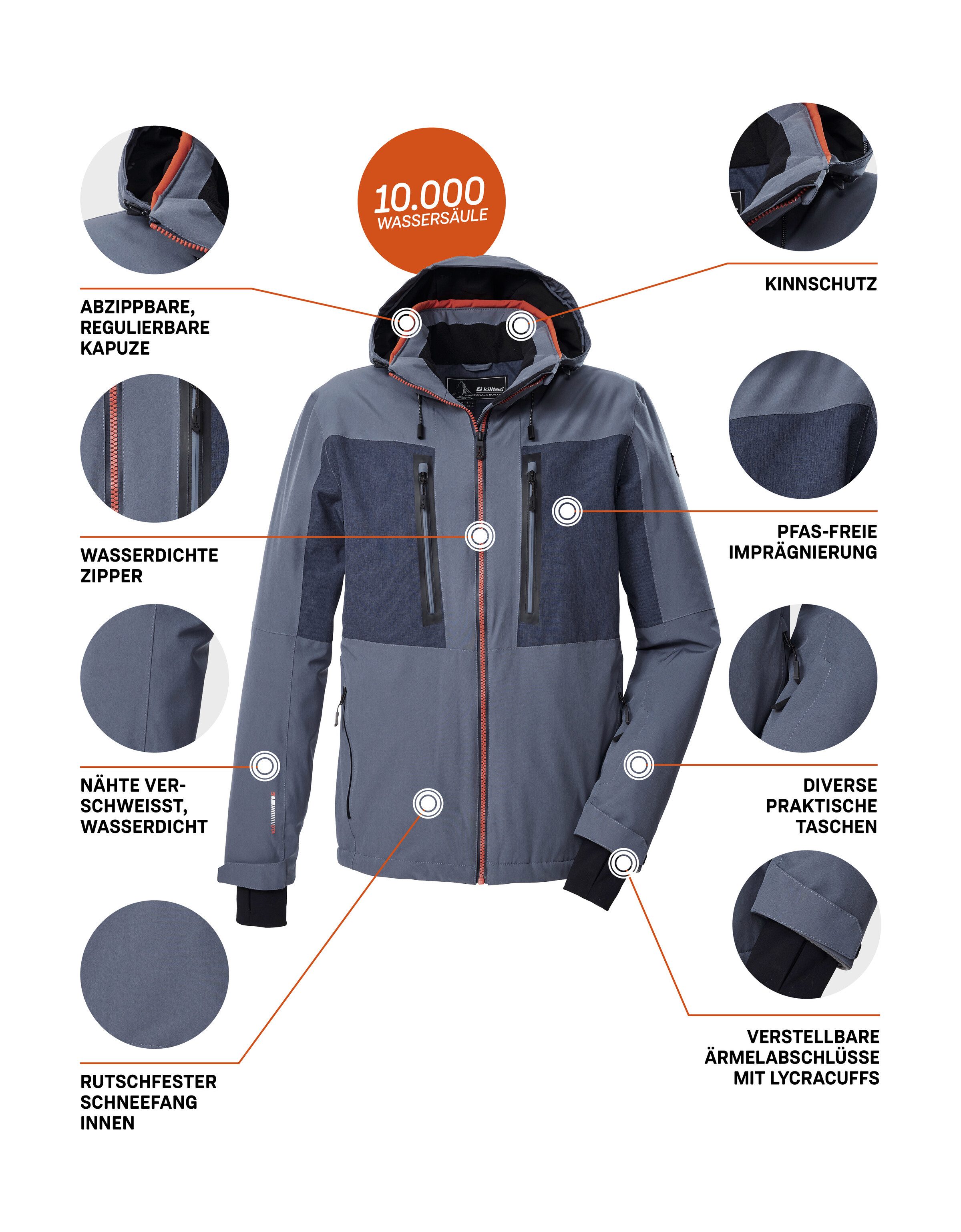 Killtec Ski-jack KSW 47 MN SKI JCKT Heren skijas: waterdicht, ademend, afneembare capuchon