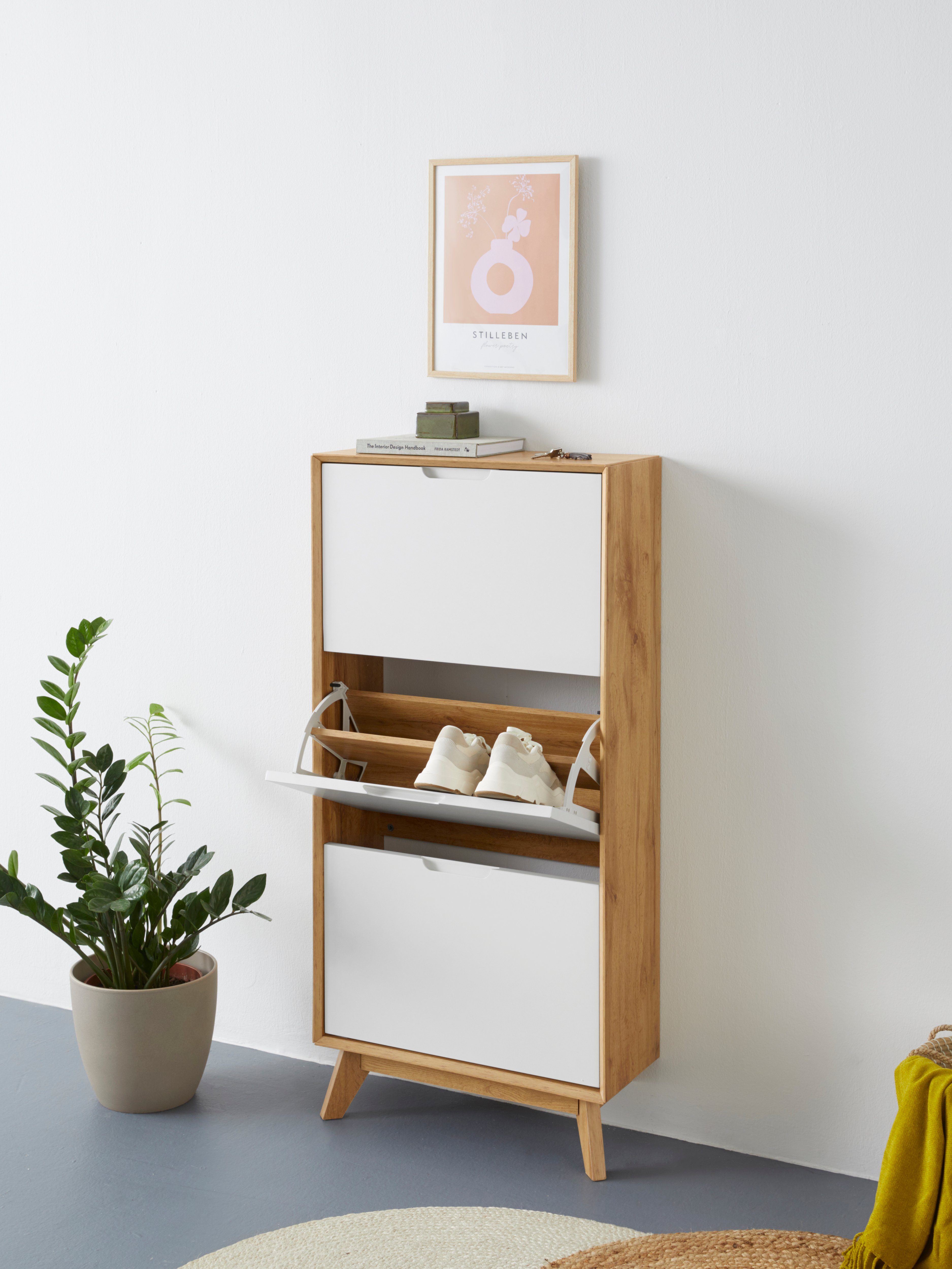 andas Schoenenkast Pandrup met 3 kleppen, ca. 5 paar schoenen per klep, hoogte 125 cm