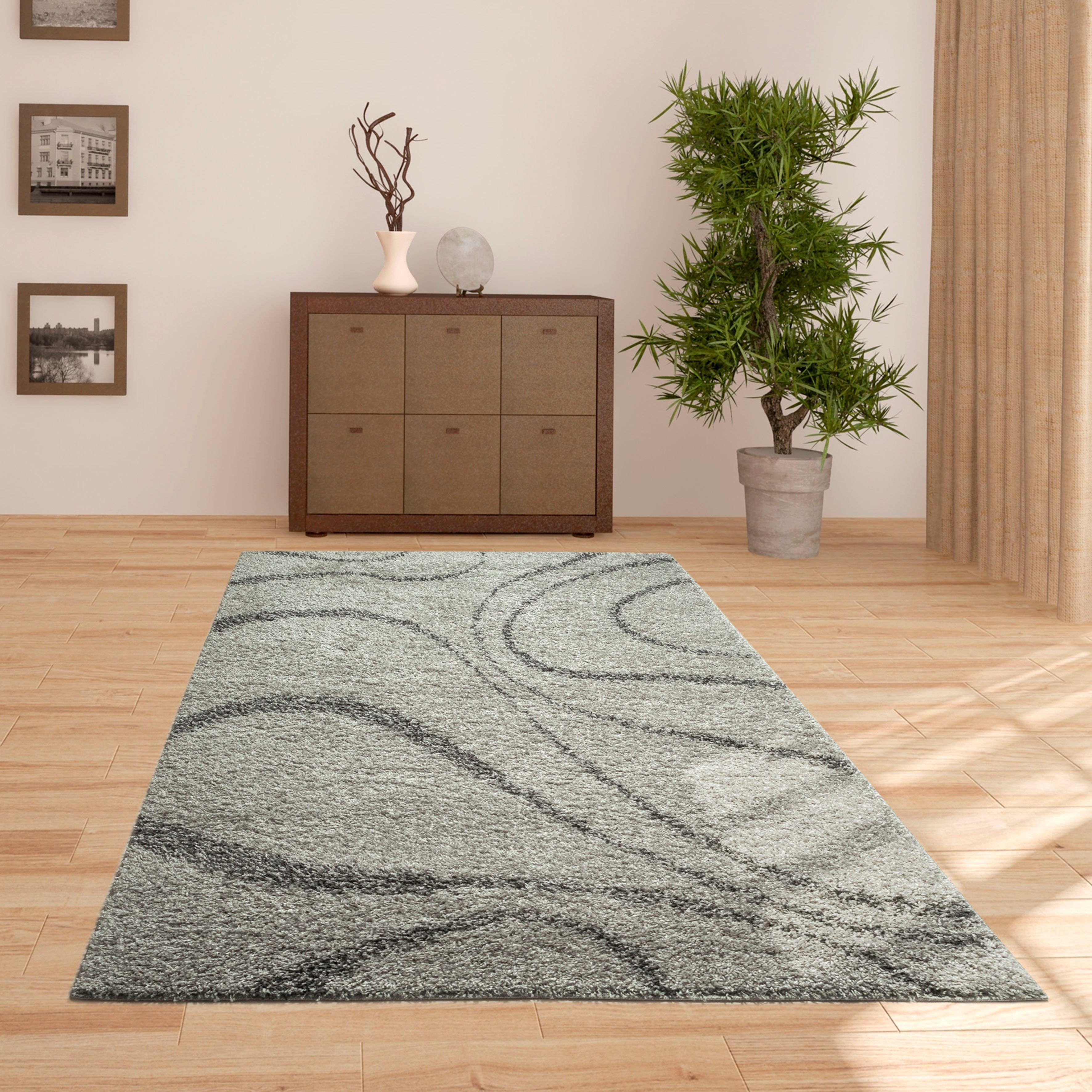 Home affaire Hoogpolig vloerkleed Nano modern golfdessin, hoge pool, bijzonder zachte pool