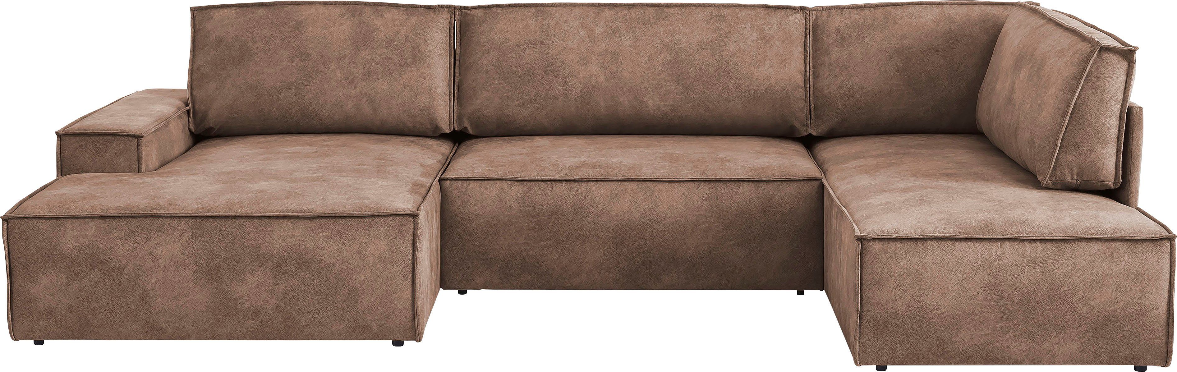 Home affaire Zithoek SHERWOOD 329 cm, U-vorm, slaapbank, Slaapfunctie met bedkist (194x139 cm), cord, vintage, fluweel
