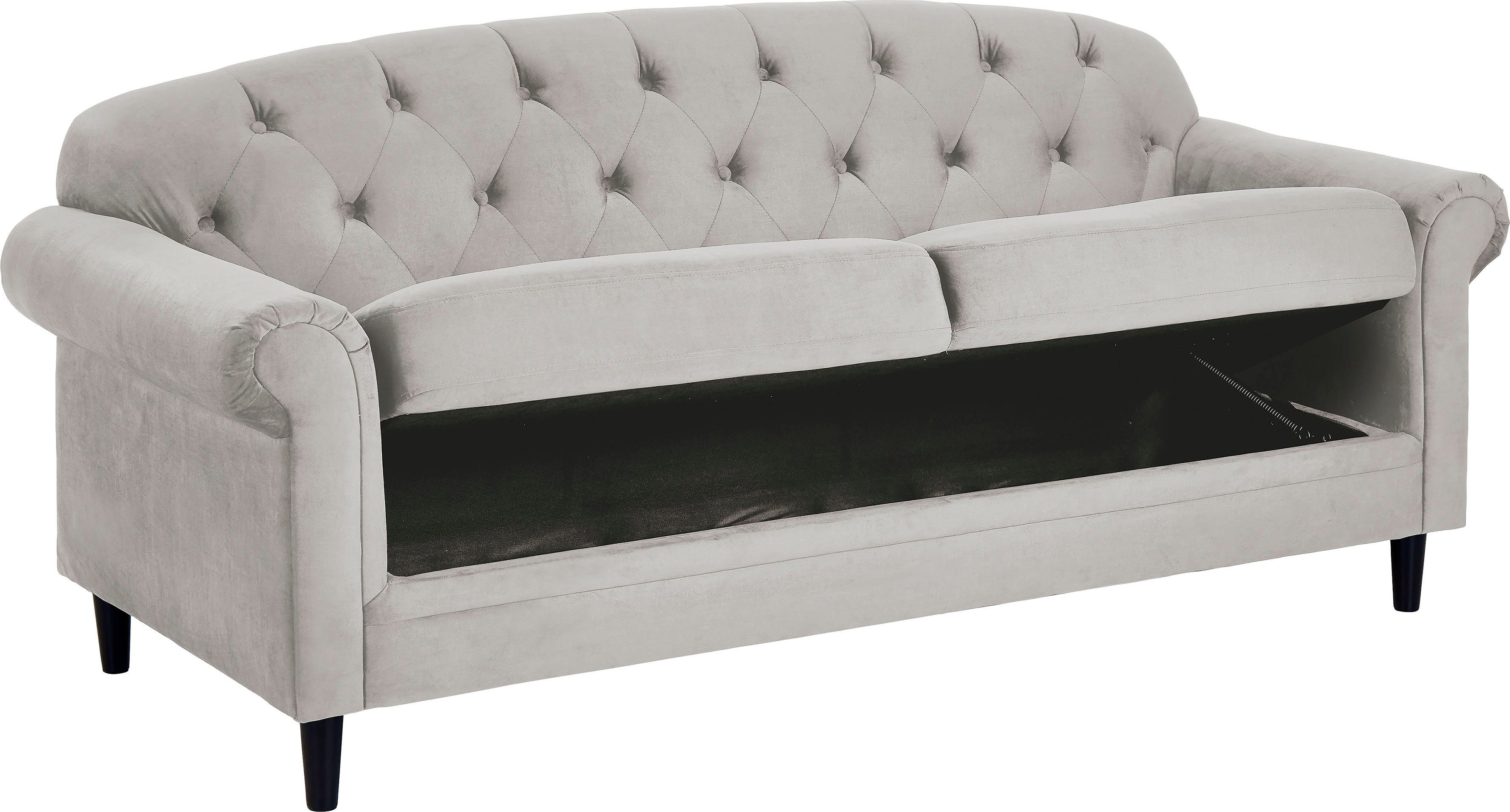 ATLANTIC home collection 2-zitsbank Carla in veloursbekleding, met bergruimte onder de zitting