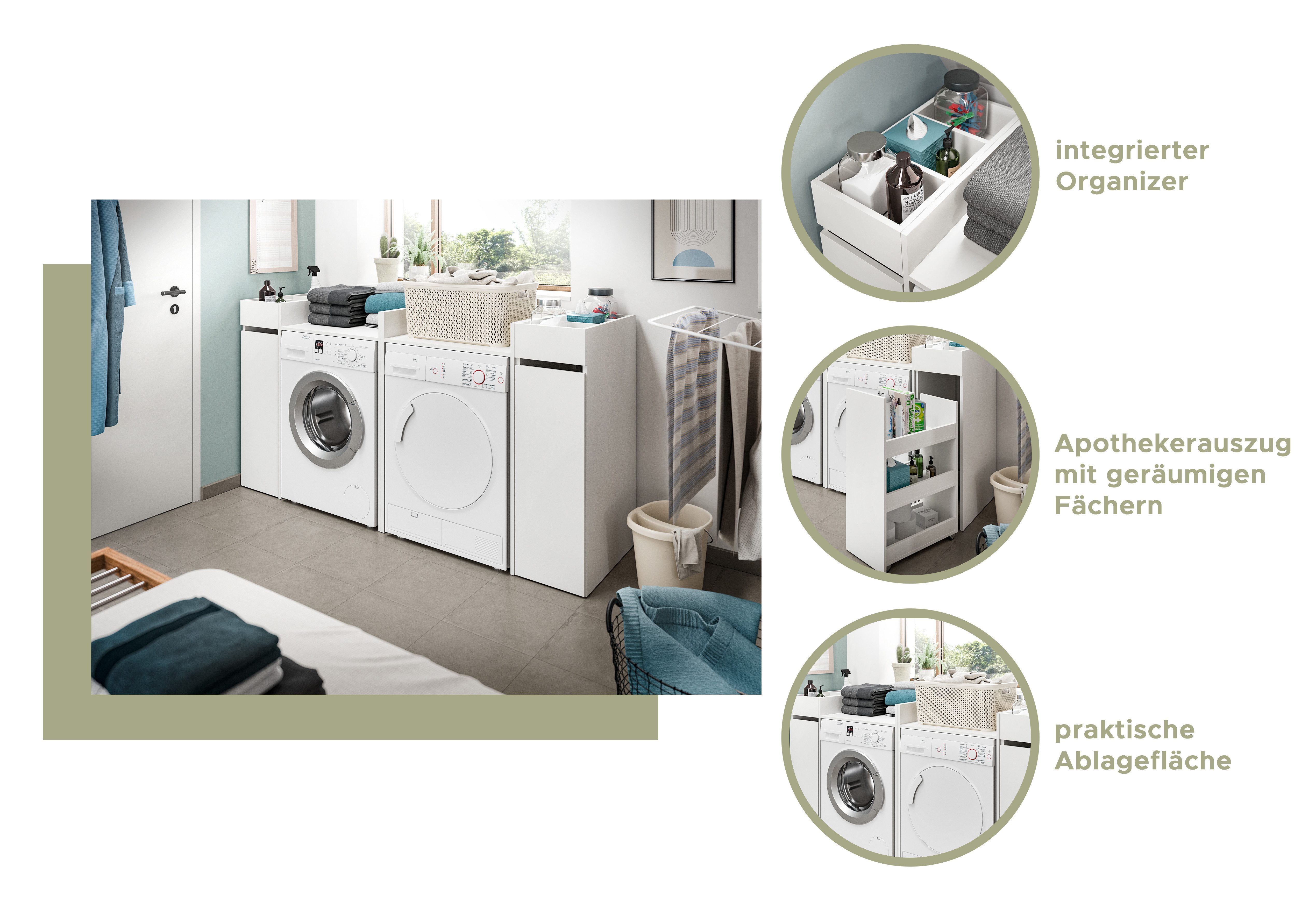 welltime Kast voor wasmachine Falas, breedte 66 cm, voor wasmachine & droger, met opbergruimte