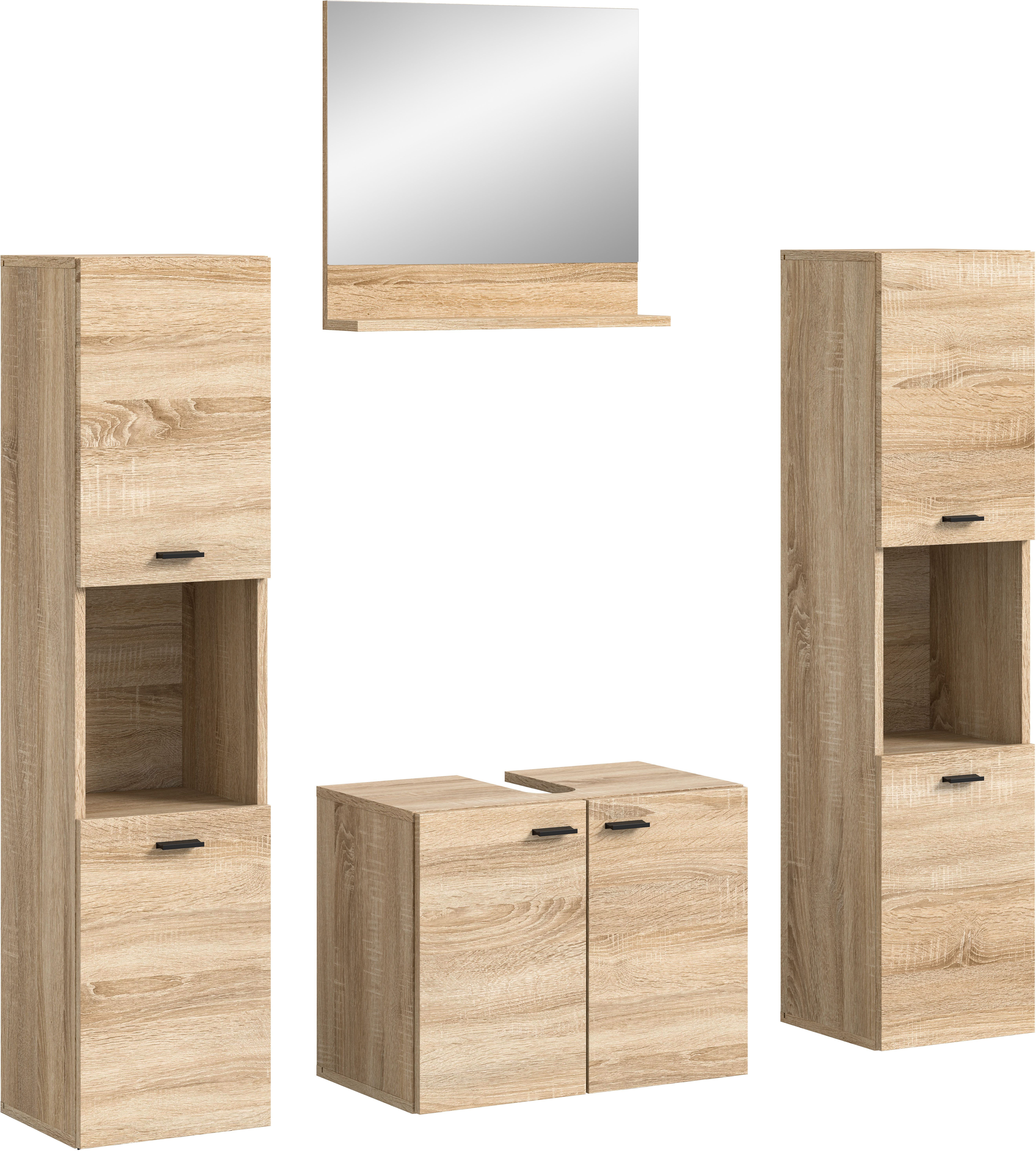 welltime Badmeubelset Tampa, breedte 137cm, 4-delig Wastafelonderkast, spiegel, hoge kast (4 stuks)