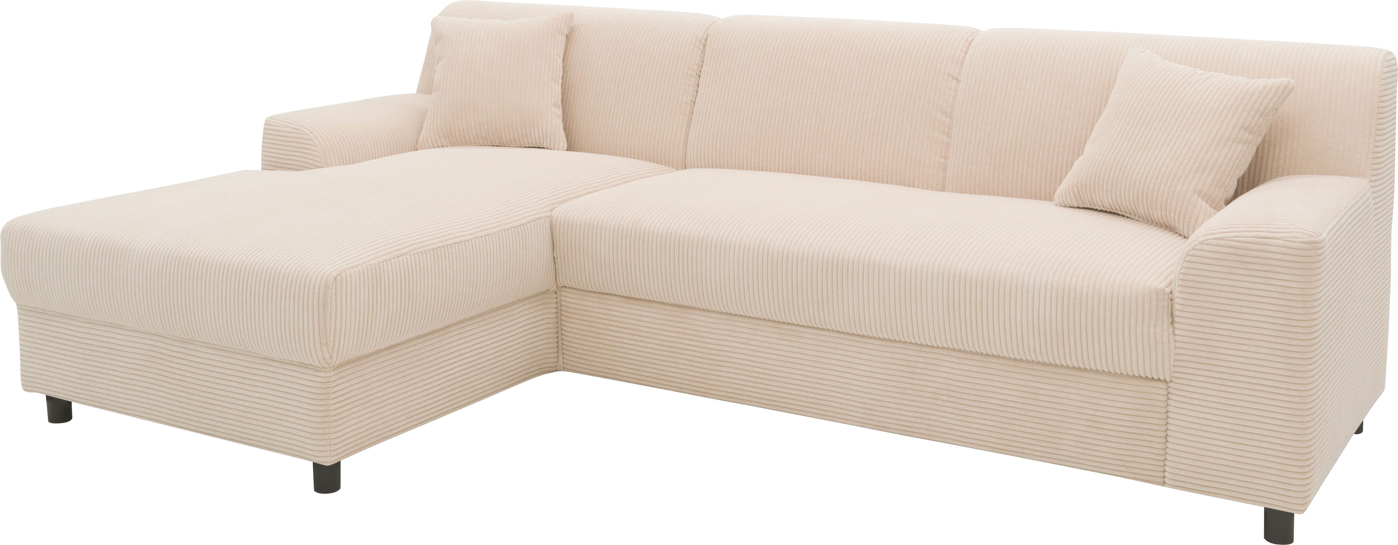 INOSIGN Hoekbank Turah 2, L-vorm, in Cord en waterafstotende microvezel, Vering B/D/H: 241/146/79 cm, incl. sierkussen, optioneel met bedfunctie