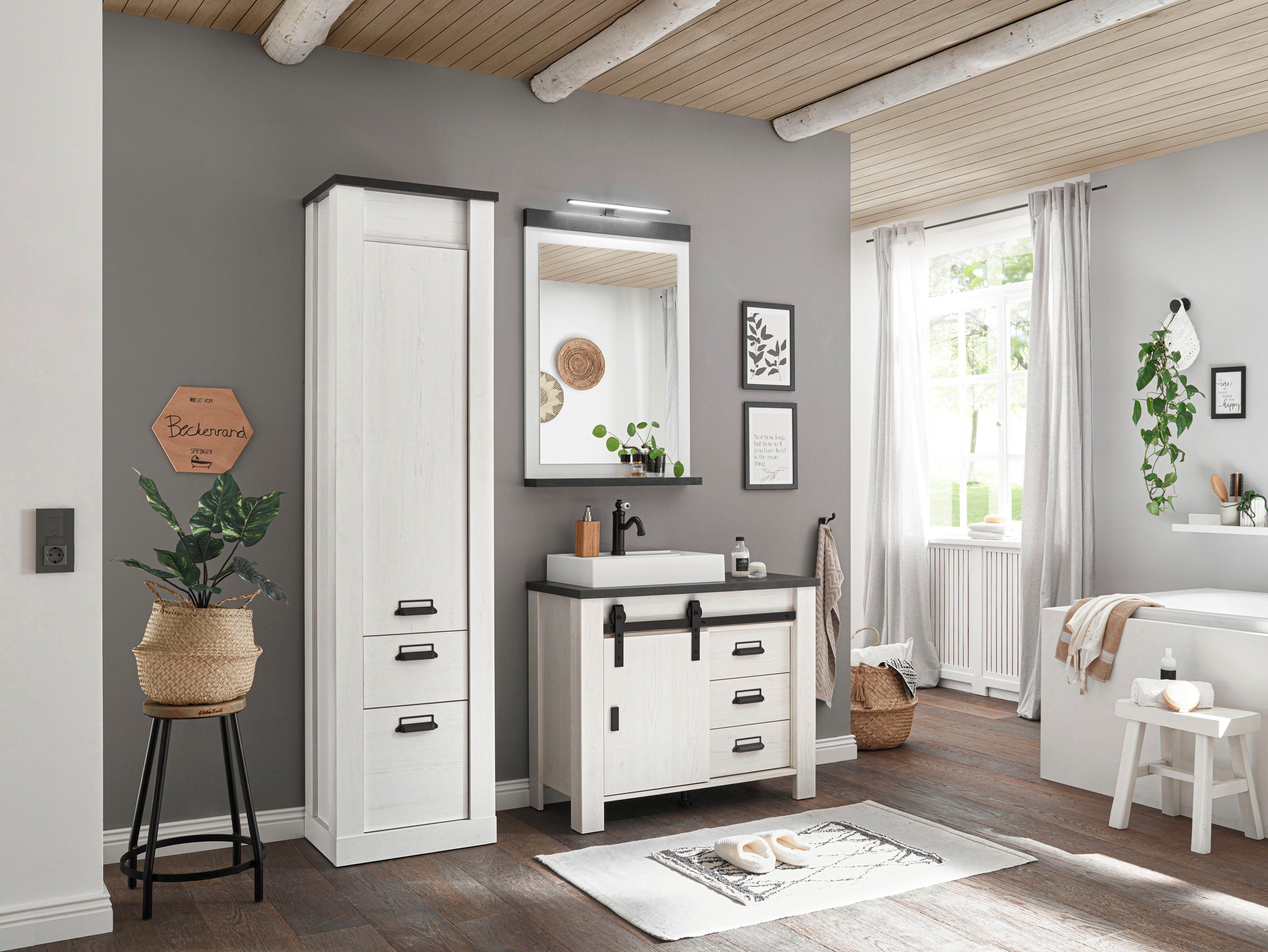 Home affaire Multifunctionele kast Sherwood in moderne houtlook, met metalen apothekers handgrepen, hoogte 201 cm