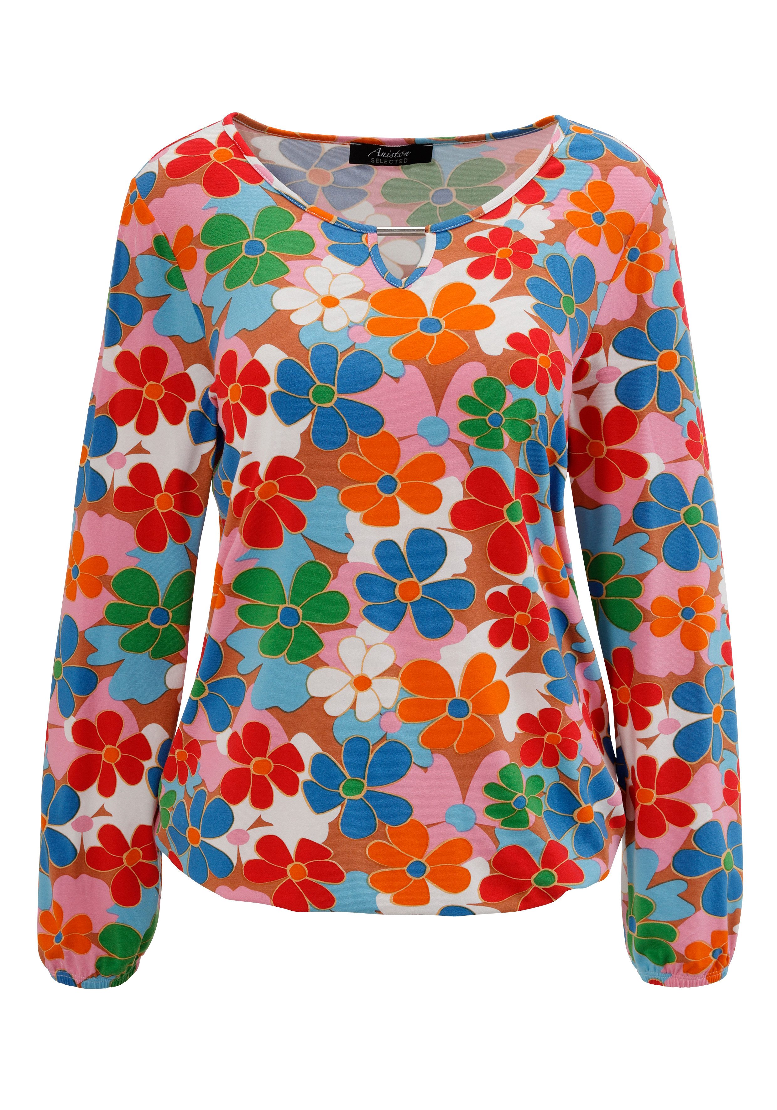 Aniston SELECTED Shirt met lange mouwen met cut-out en kleurrijke bloemenprint - nieuwe collectie