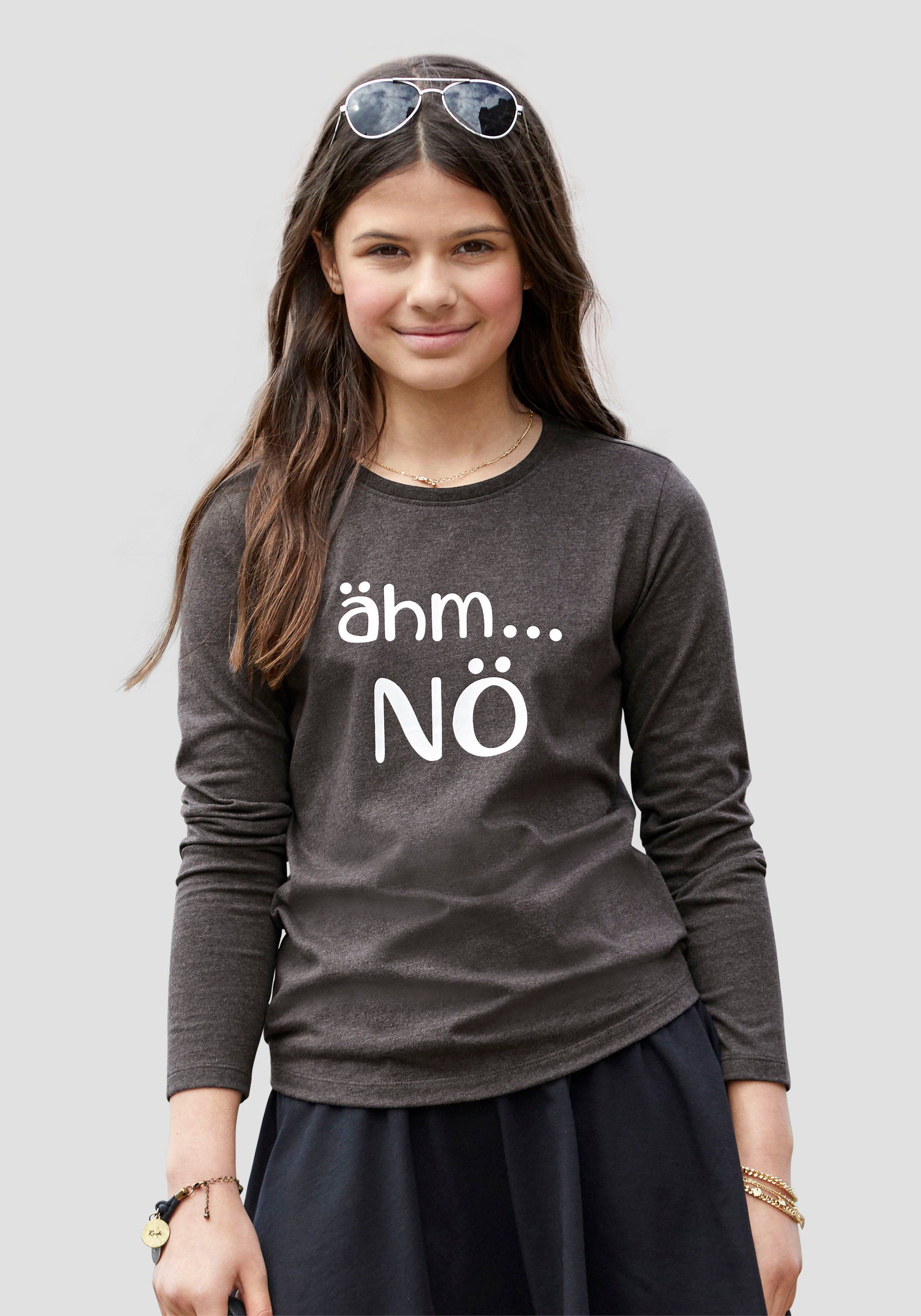 KIDSWORLD Shirt met lange mouwen Ähm ...NÖ Lange mouwen, getailleerde snit, met statements en slogans