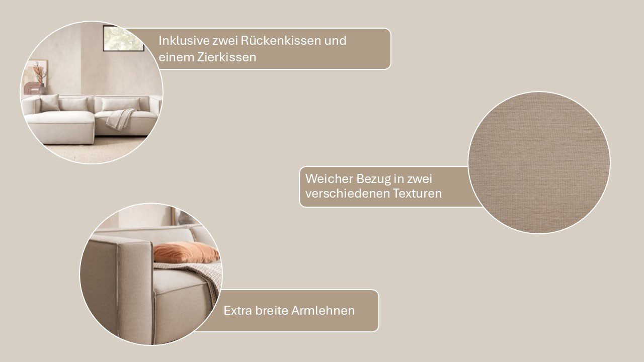 LeGer Home by Lena Gercke Hoekbank PIARA met biesnaad in cord of linnenlook, moderne bank in L-vorm keuze ottomaan rechts/links, zwarte voeten, comfortabel zitcomfort