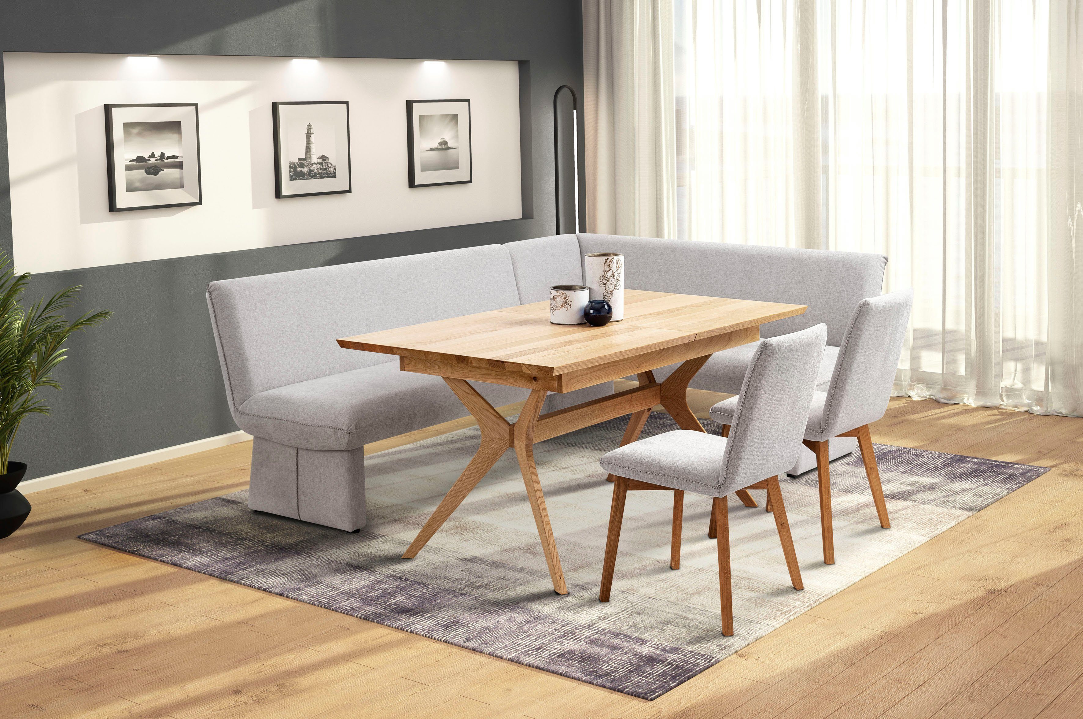 Premium collection by Home affaire Eethoek Londen Hoekbank met golfvering in de zitting, lange zijde breedte 240 cm, tafel uittrekbaar, breedte 160-210 cm (4-delig - 4 stuks)