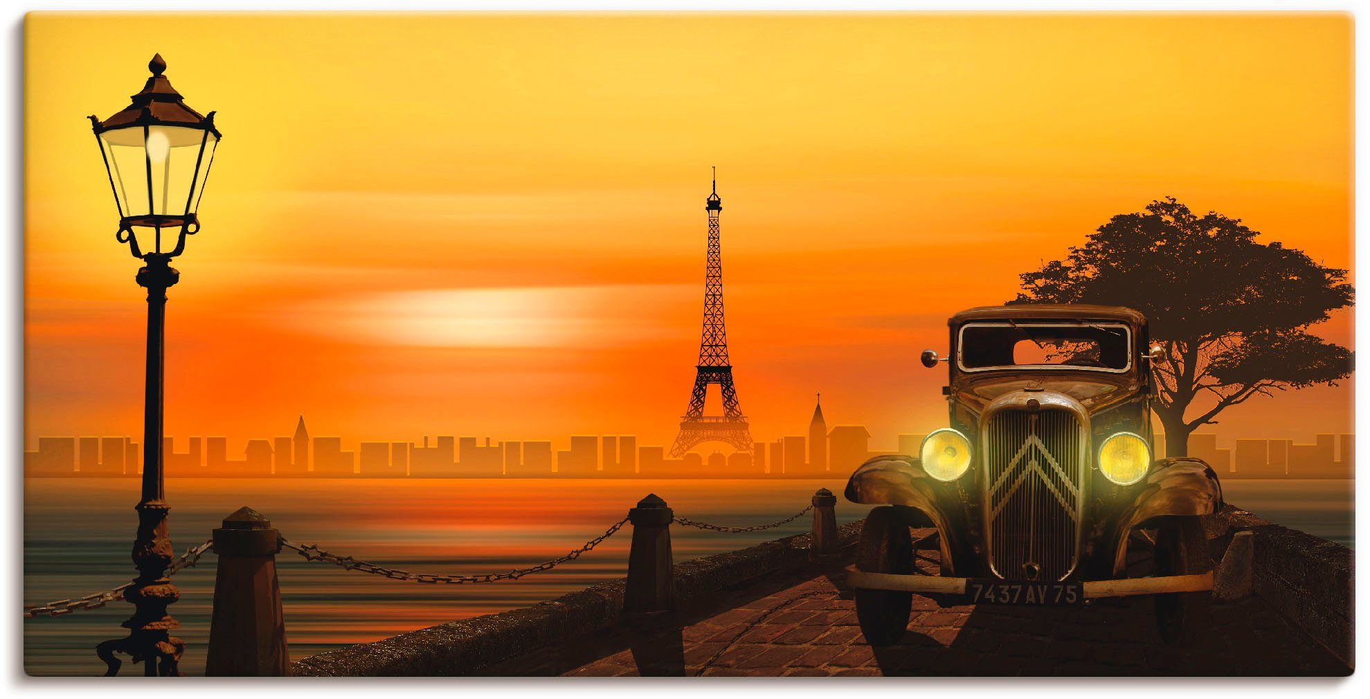 Artland Artprint Parijs Nostalgie als artprint op linnen, poster in verschillende formaten maten foto schilderijen maat 60 cm x 30 cm oranje