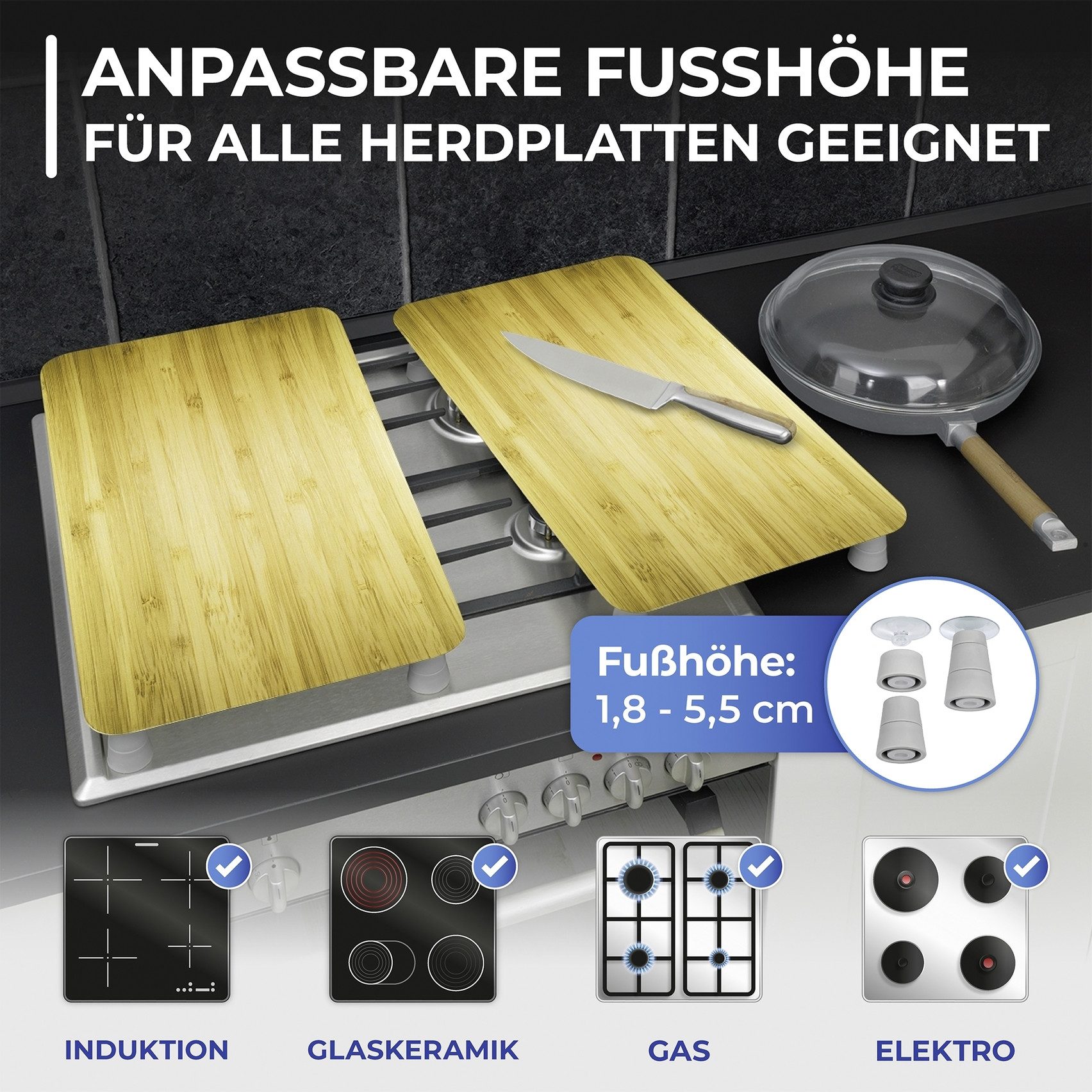 Maximex Kookplaatdeksel Universal Model Holz-Optik Kookplaatafdekking voor alle soorten kookplaten, krasvast, met antislipvoetjes (set, 2-delig)
