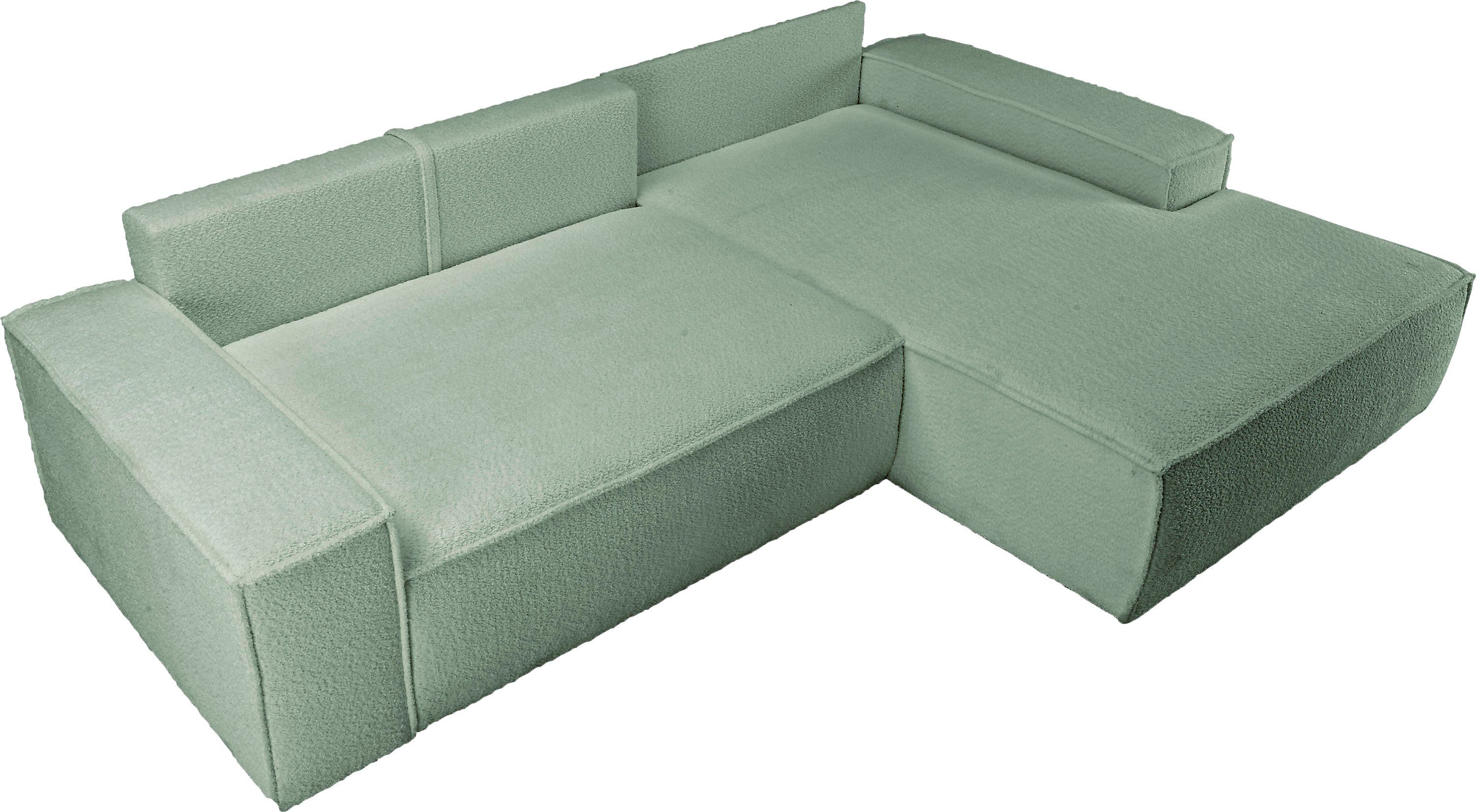 andas Hoekbank Finnley slaapbank 267 cm in Bouclé, fijne structuur en cord, L-vorm