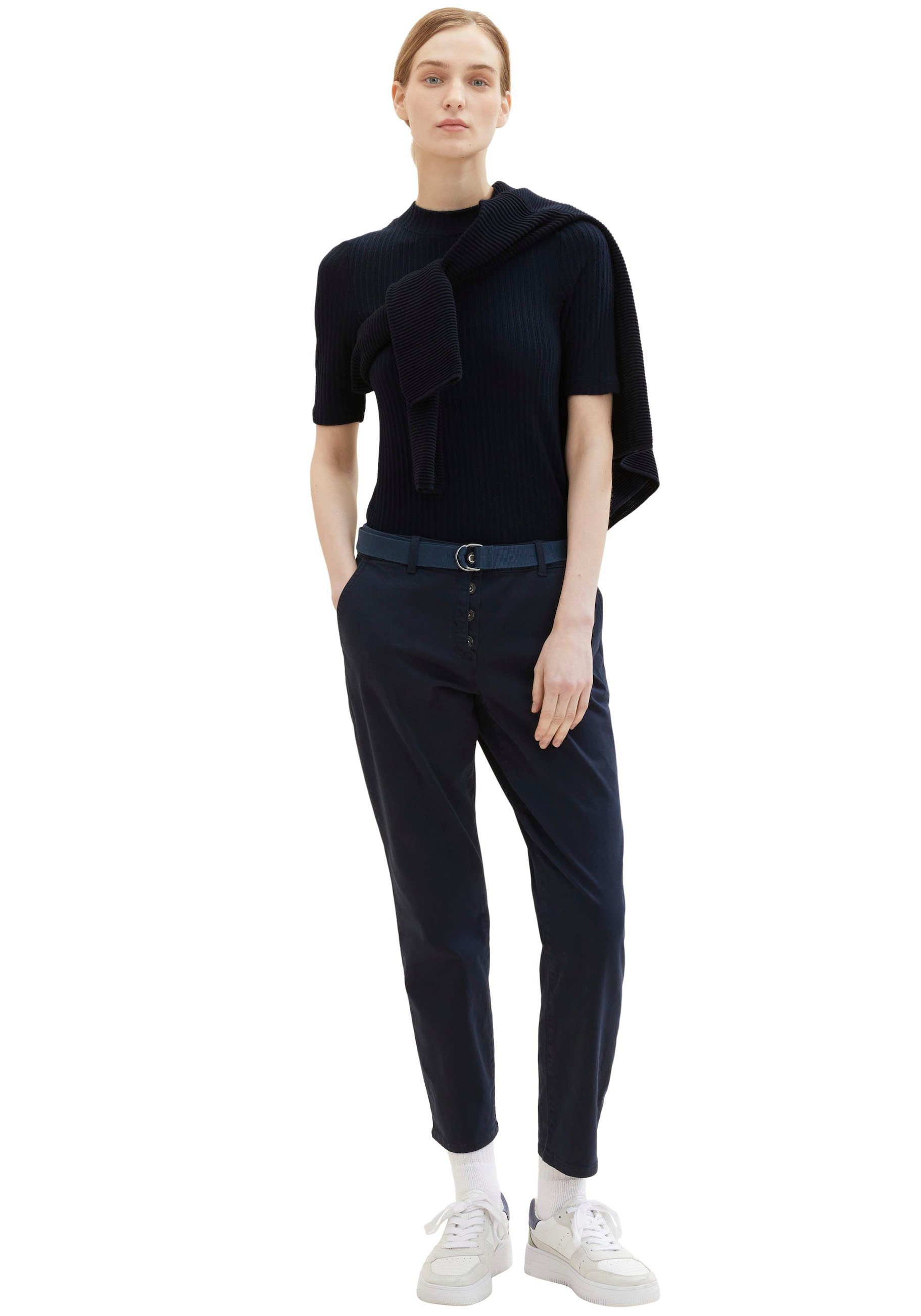 Tom Tailor 7/8-broek met riem en half verborgen knoopsluiting (set, 2-delig, Inclusief ceintuur)