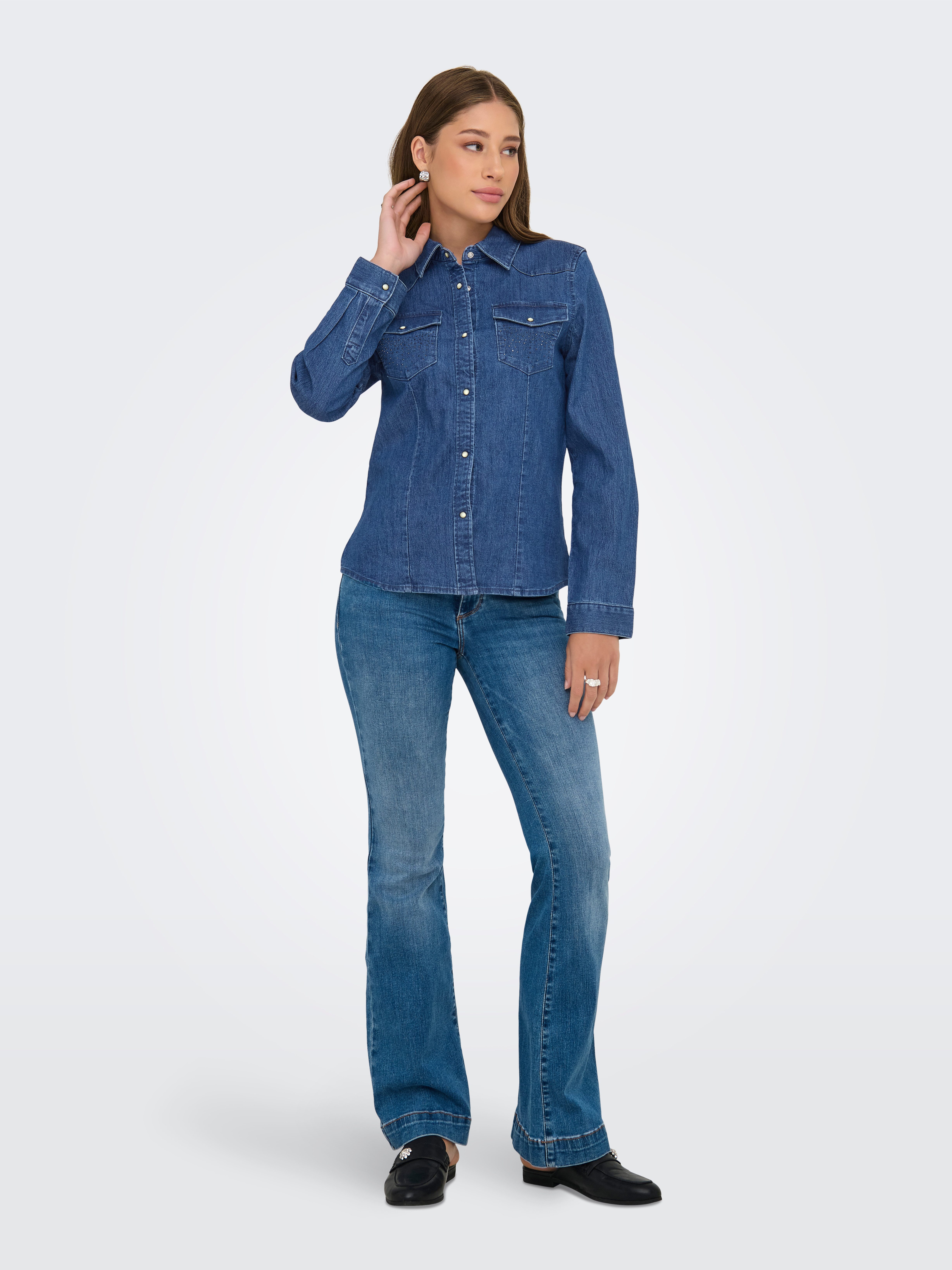 Only Jeans blouse ONLSASIA L/S RHINESTONE DNM SHIRT AKM
