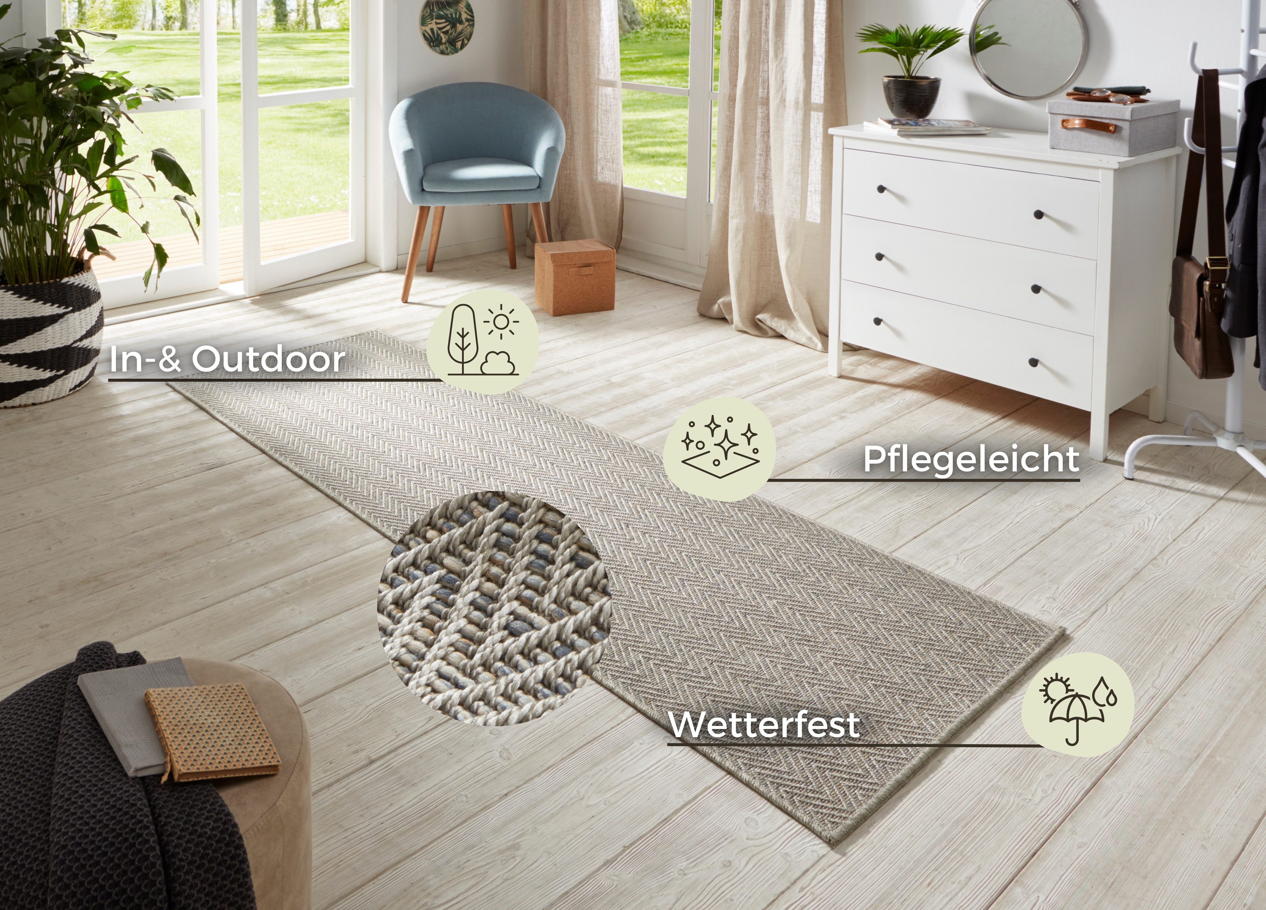 HANSE Home Loper Nature 500 Platweefsel, in- & outdoor, antislip, hal, keuken, tuin, terras