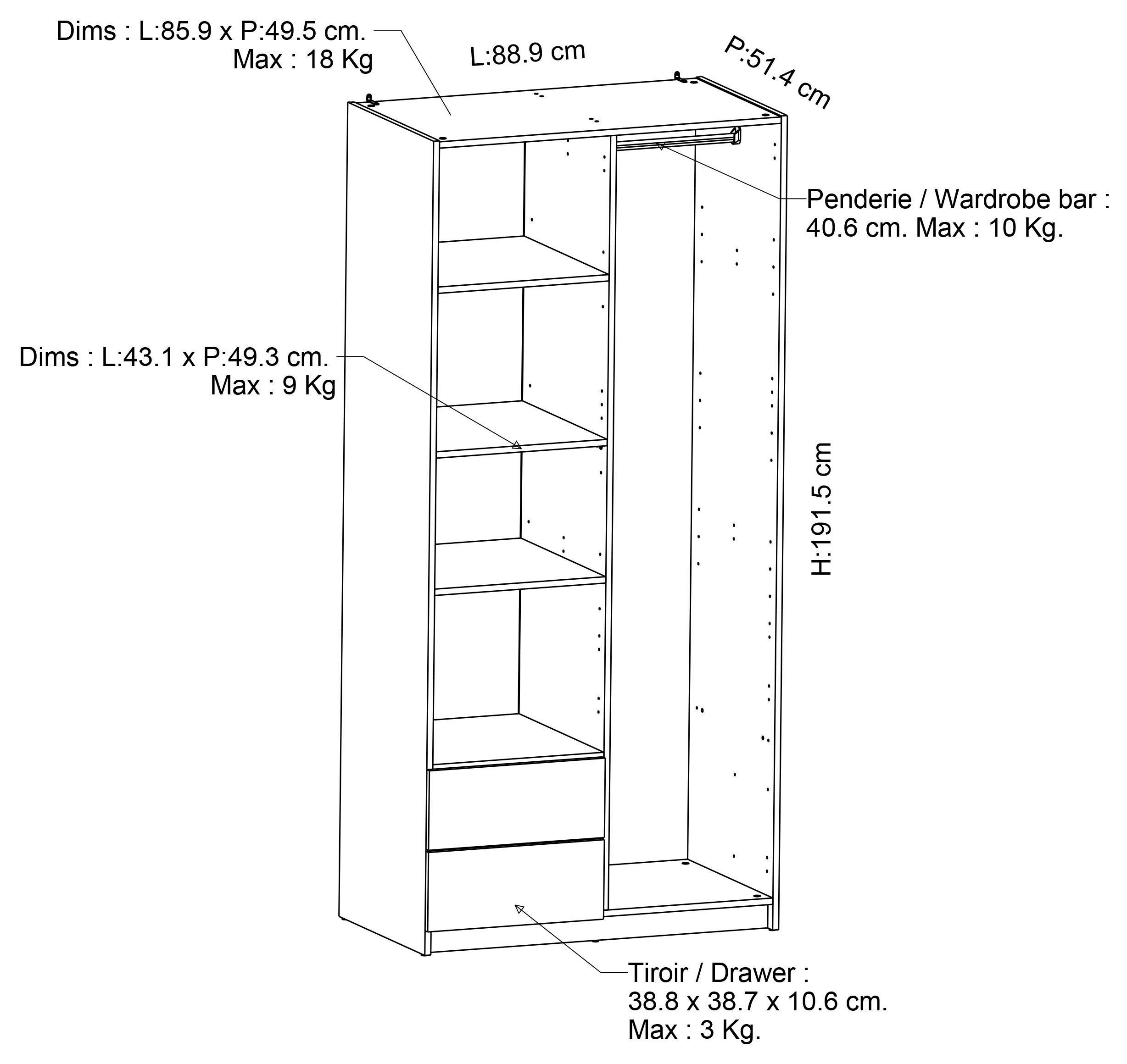 Demeyere GROUP Kledingkast Mellie KAST 2-DEUR 1 SPIEGEL 2 LADES