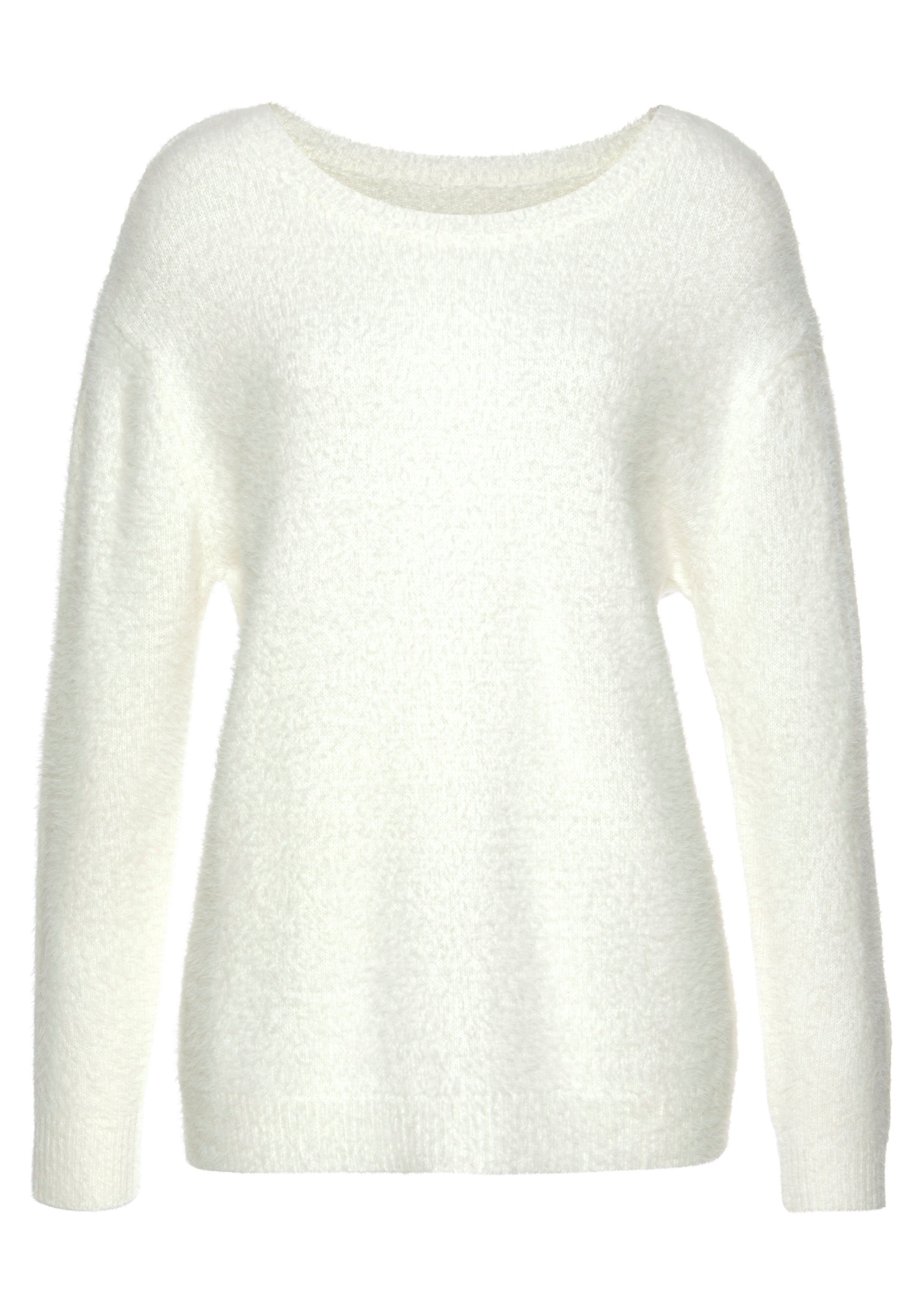 Lascana Trui met ronde hals met pluche-effect losse damestrui basic