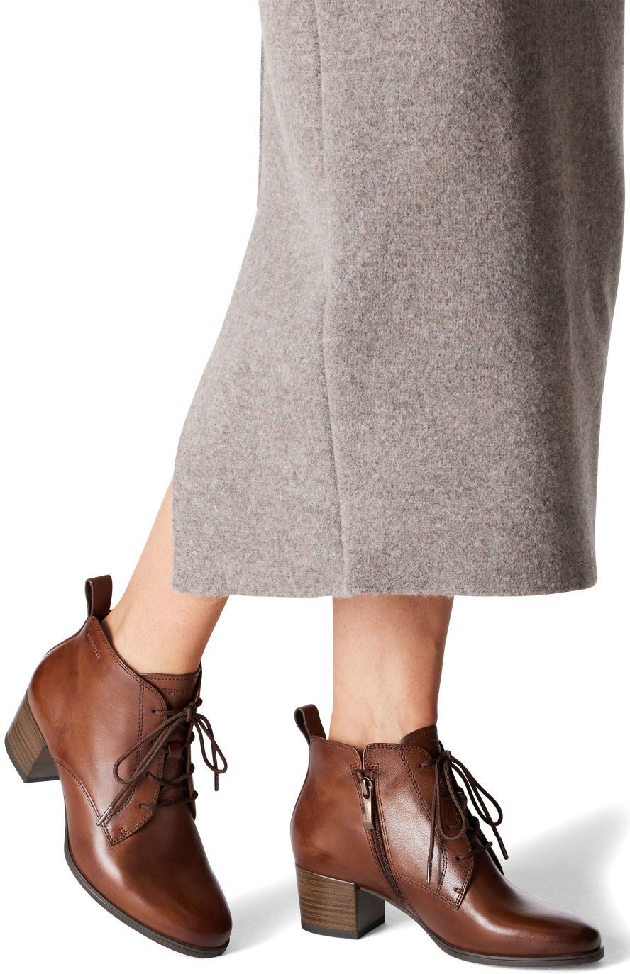 Tamaris Enkellaarsjes blokhak, veterschoen, business schoen met logo-embossing