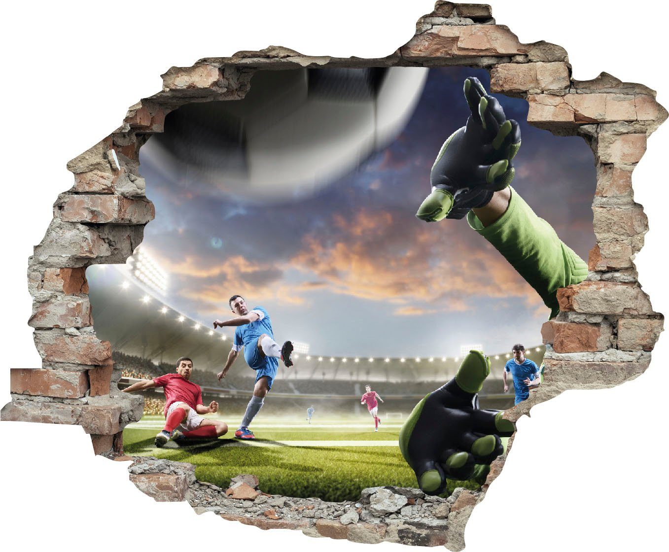 queence Wandfolie Voetbal Muursticker, muurdecoratie, zelfklevend, 3D, muurdurchbraak (1 stuk) wandstickers multicolor