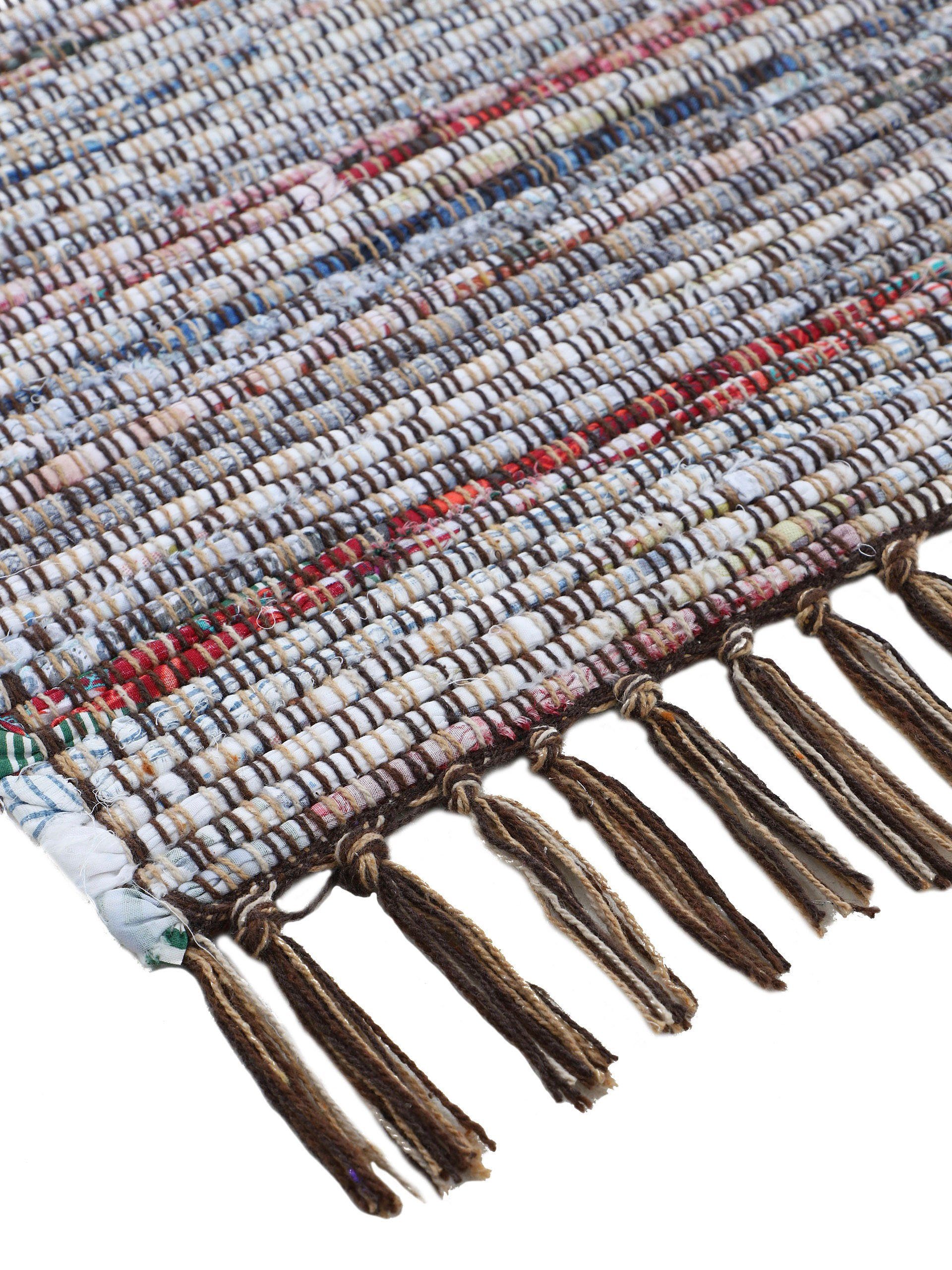carpetfine Vloerkleed Kelim Chindi, omkeerbaar tapijt handgeweven, patchwork tapijt met franjes, ook verkrijgbaar in loperformaten