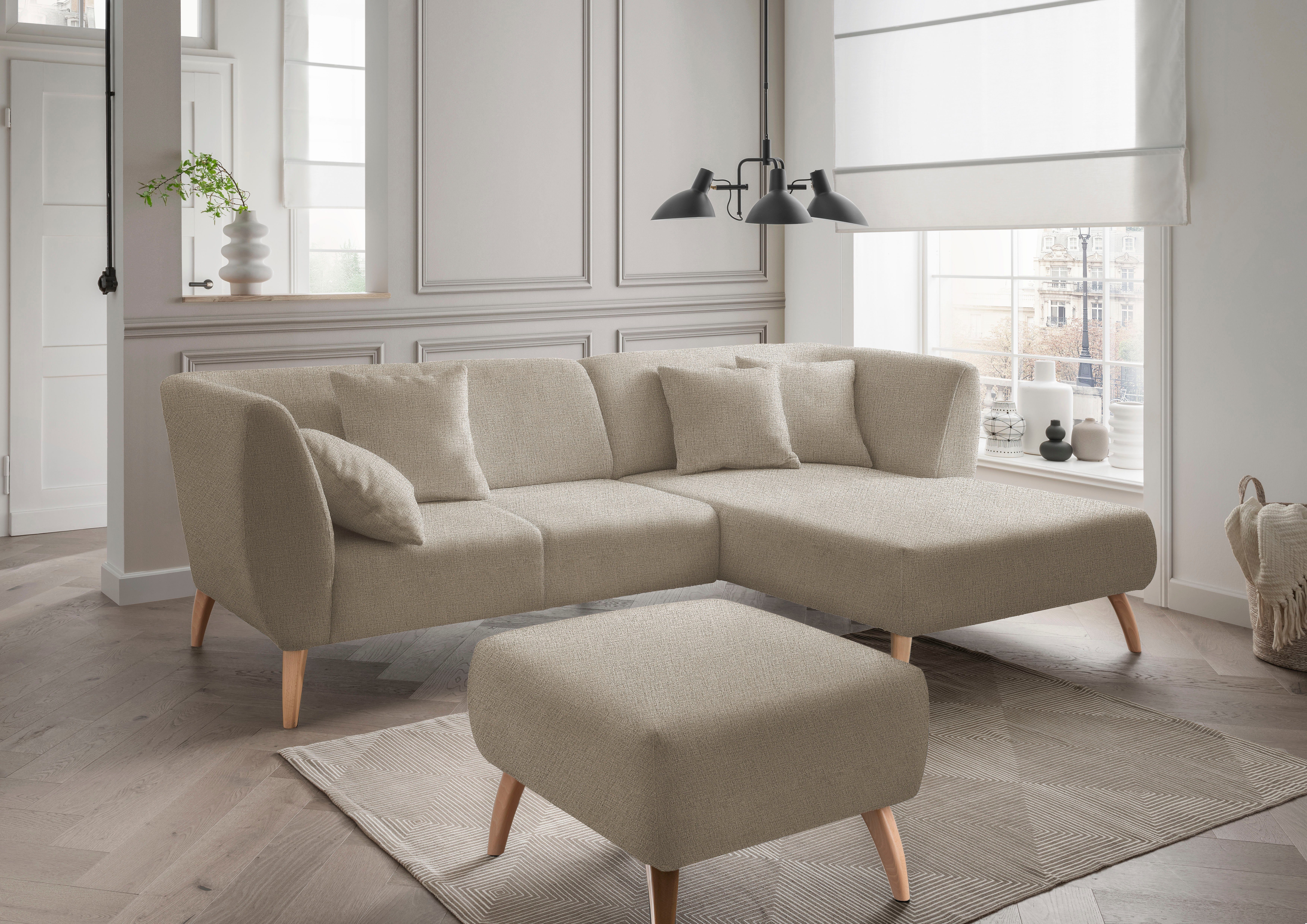 INOSIGN Hocker Colori Kleur houten poten naar keuze, verschillende stoffen, hoogwaardige stof