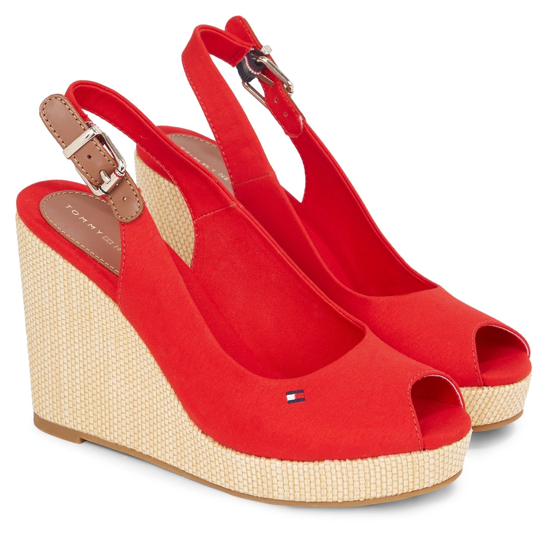 Tommy Hilfiger Sleehaksandaaltjes ICONIC ELENA SLING BACK WEDGE zomerschoen, sandaal, keilhak, met verstelbare gesp