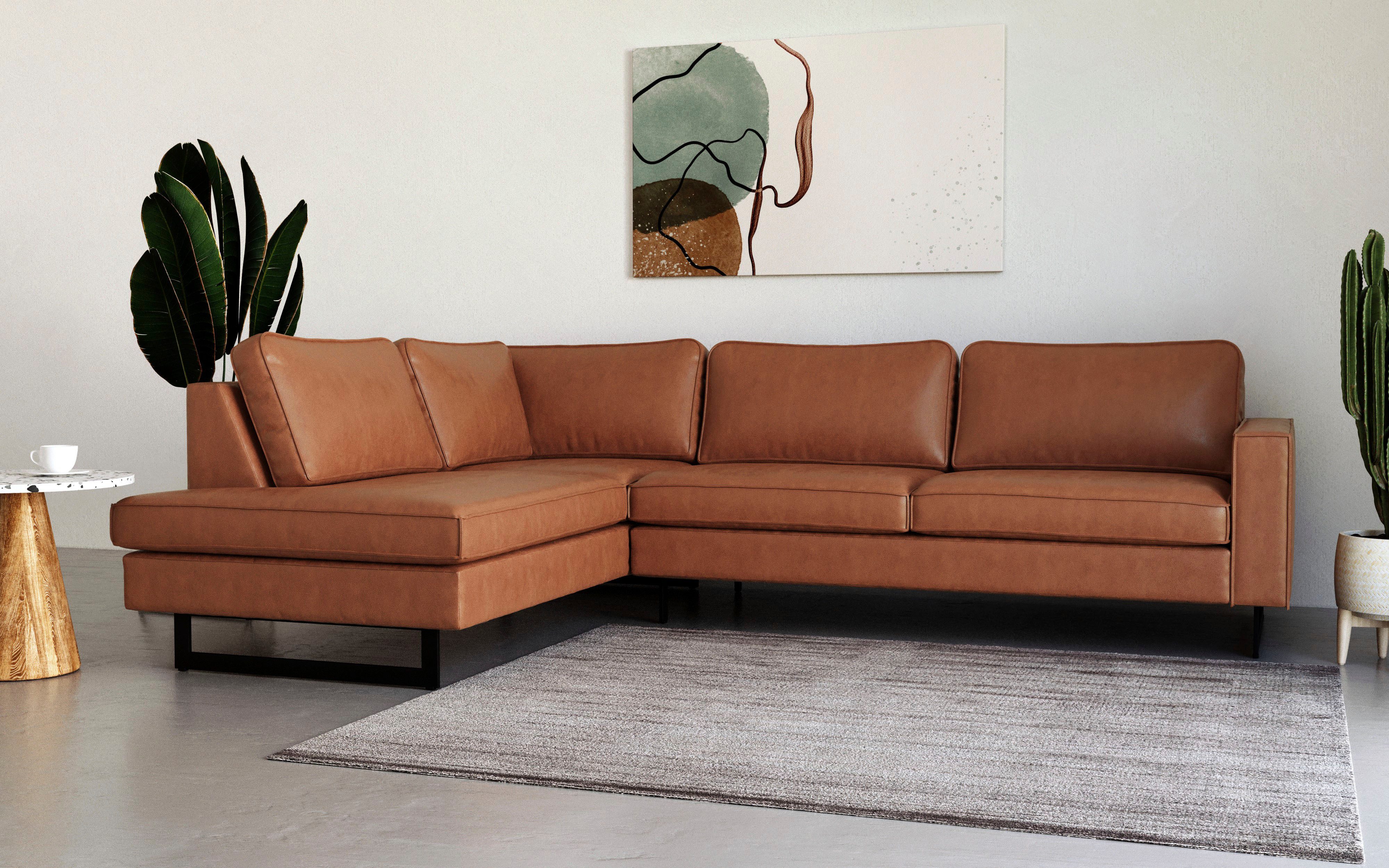 Places of Style Hoekbank Pinto, 290 cm, ottomaan links/rechts Cord, fijncord, luxe-microvezel leer en chenille bruin, hoekbanken, Ottomane links