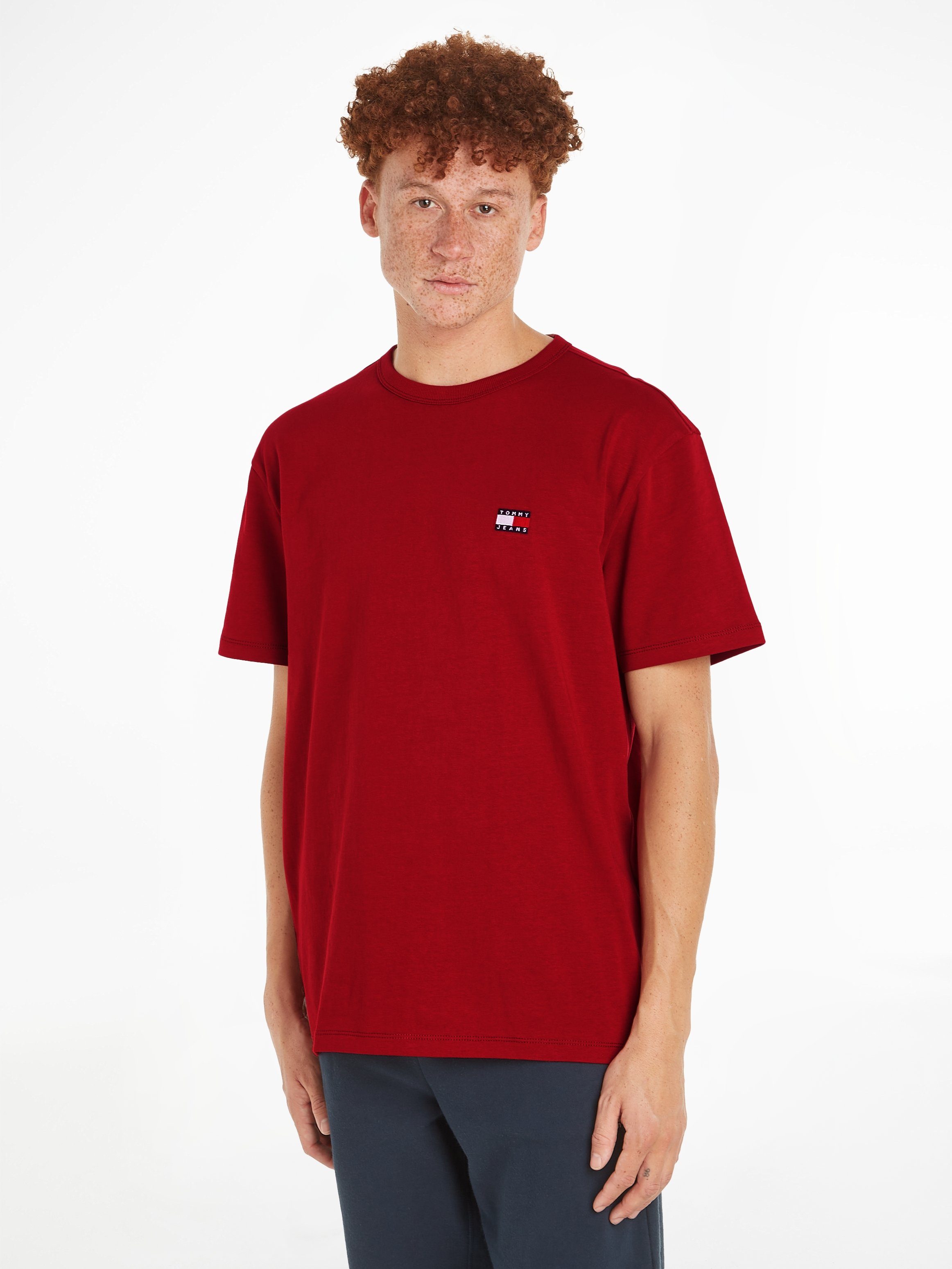 Tommy Jeans Regeneratief Katoenen Badge T-Shirt Red Heren