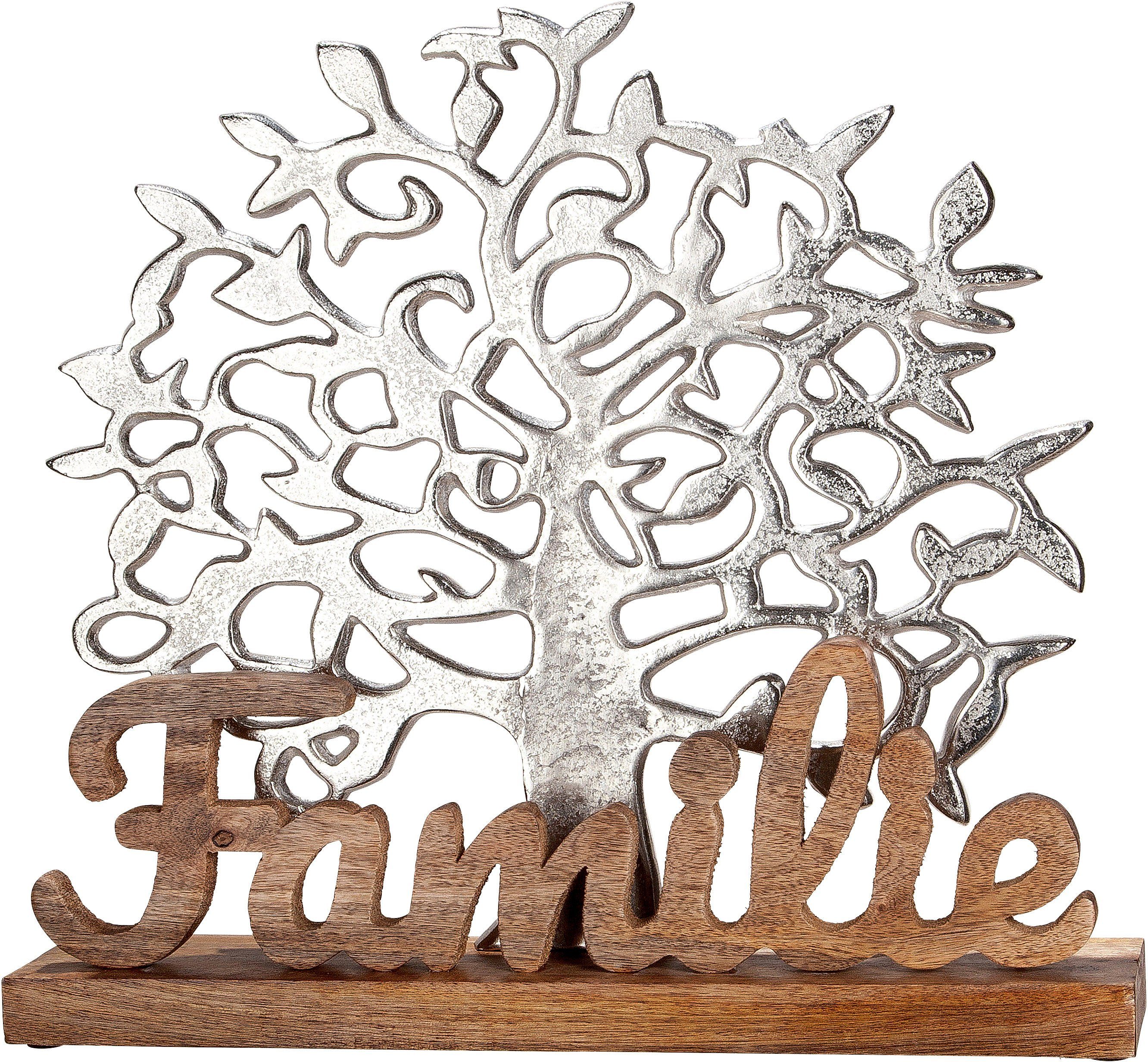 GILDE Decoratief figuur Levensboom familie, naturel/zilver Decoratief object, hoogte 51 cm, met een opschrift, van metaal & hout, woonkamer (1 stuk)