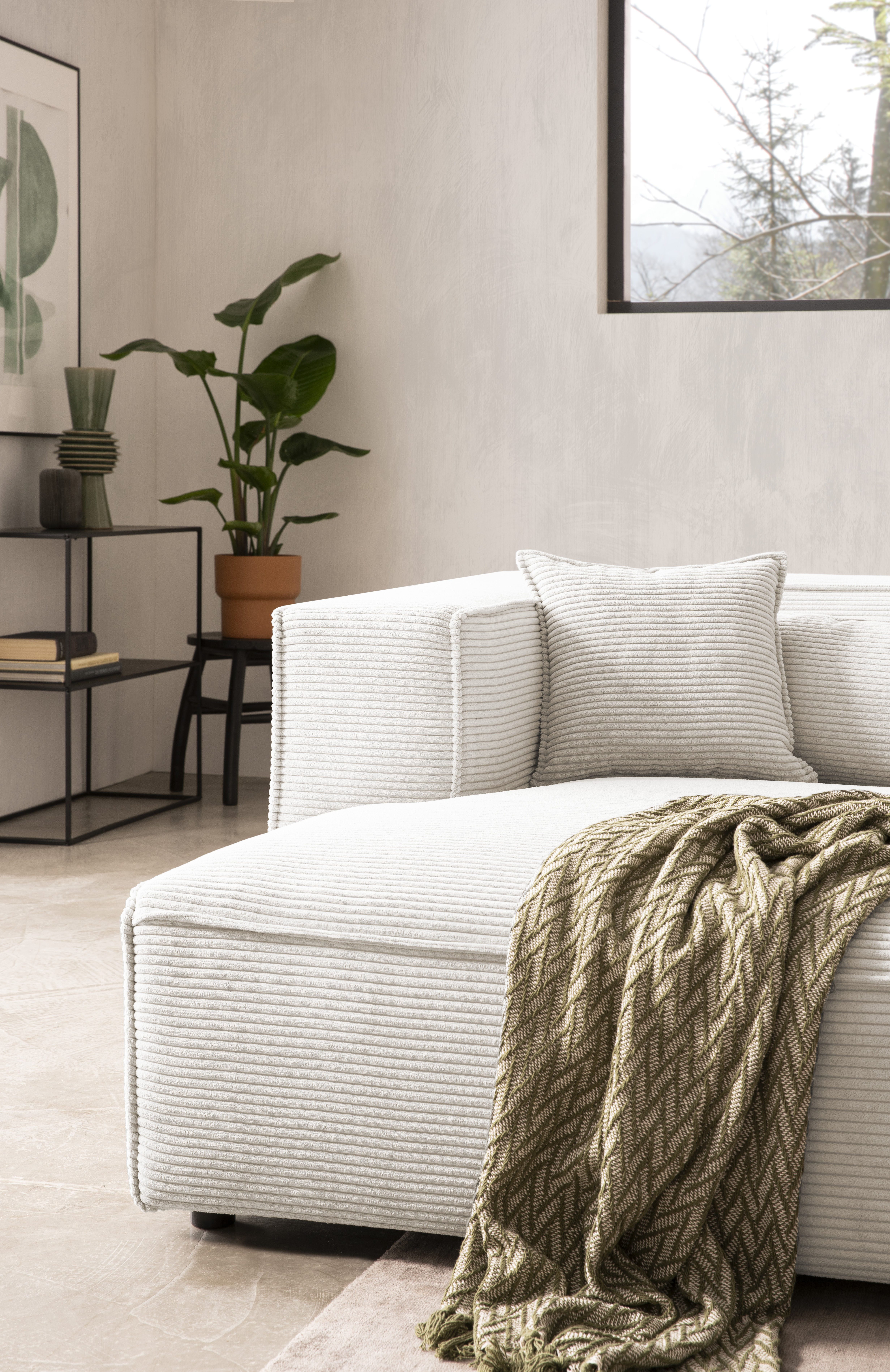 LeGer Home by Lena Gercke Hoekbank PIARA met biesnaad in cord of linnenlook, moderne bank in L-vorm keuze ottomaan rechts/links, zwarte voeten, comfortabel zitcomfort