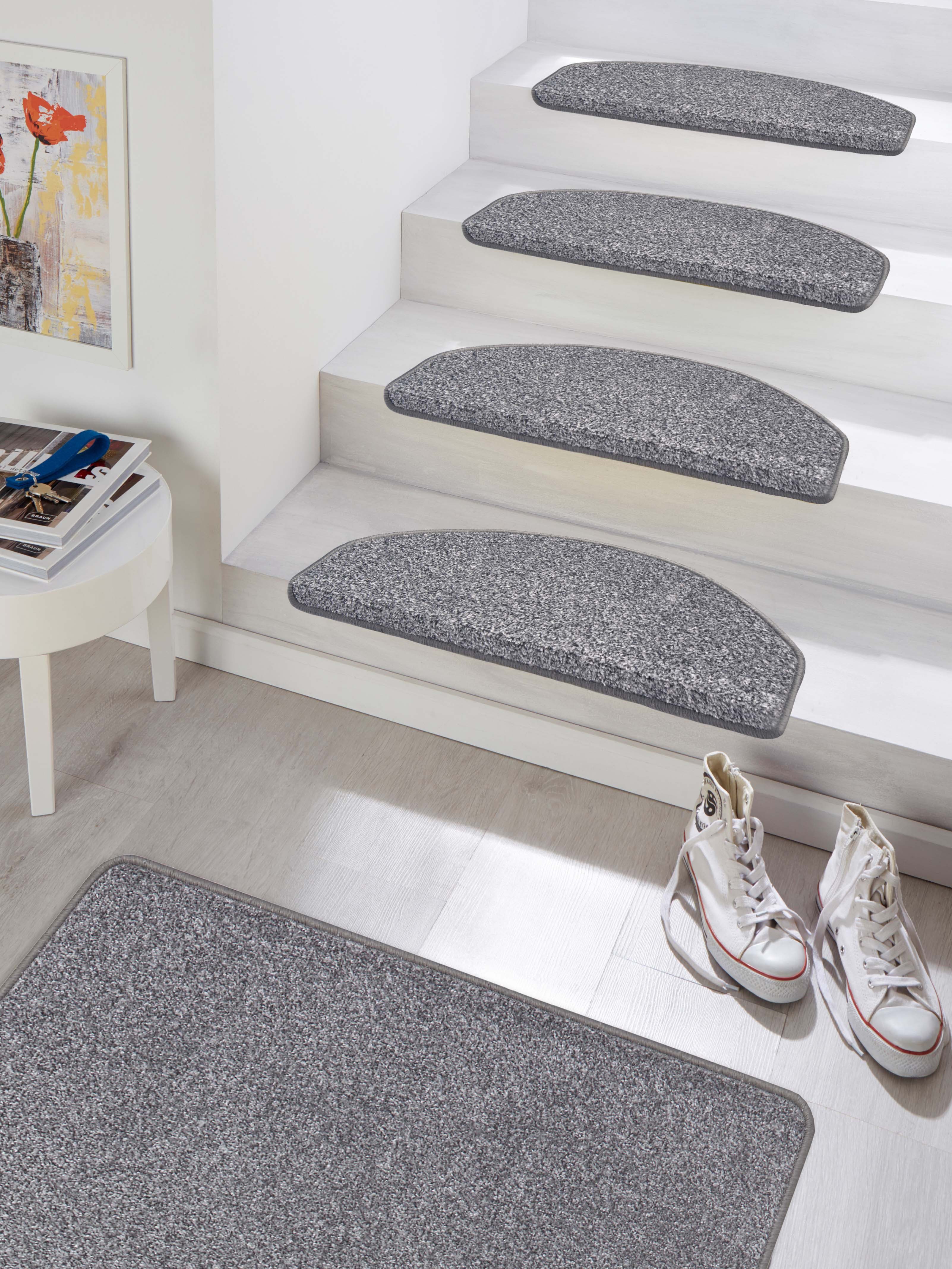 Hanse Home Exclusiv Tredemat Liberty Uni, robuust, volle kleuren, mêlee, trap, afgehecht, 15-delige set