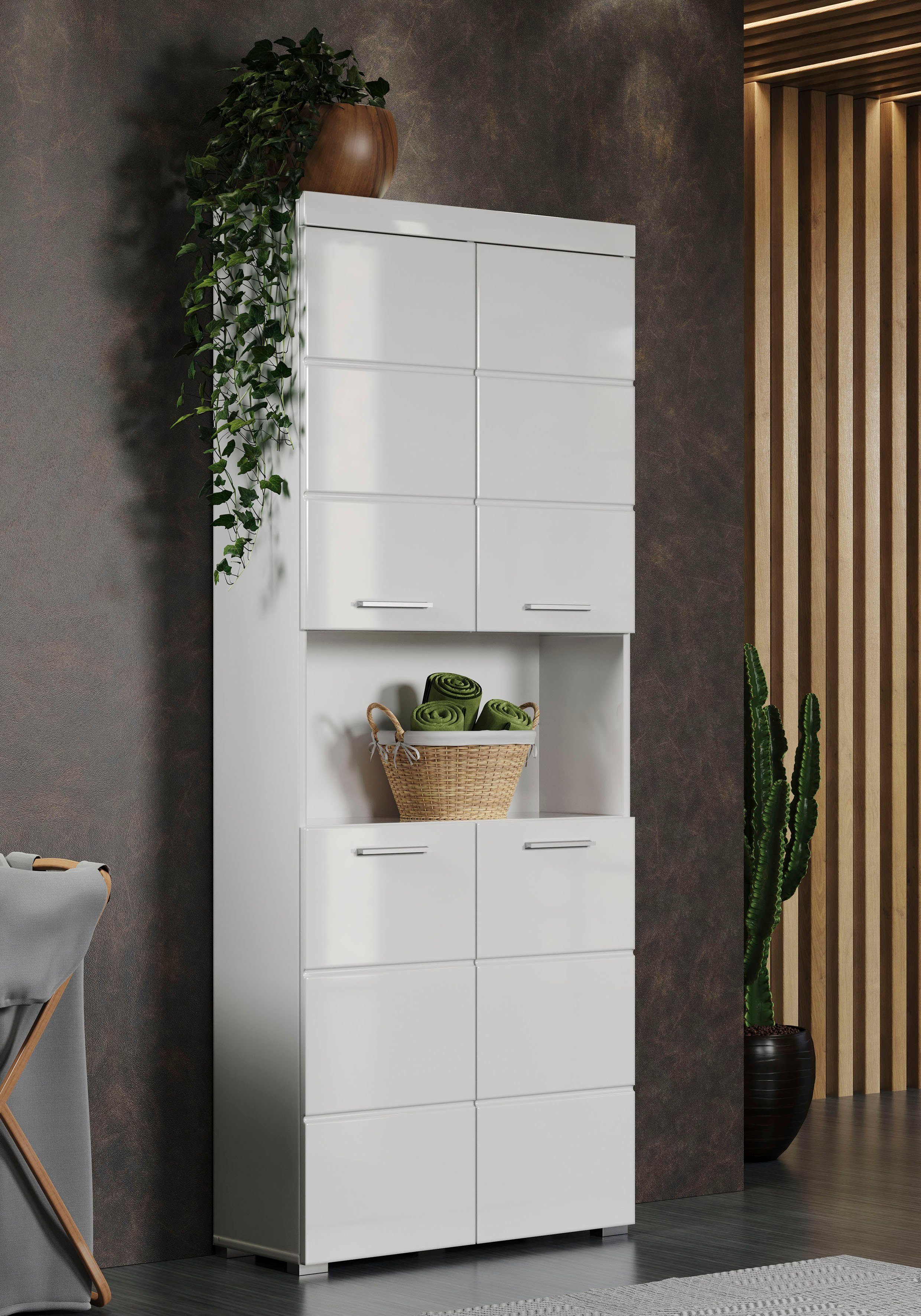 INOSIGN Hoge kast Avena, badkamerkast, keukenkast Badkamer hoge kast met open vak, 4 deuren en 4 planken