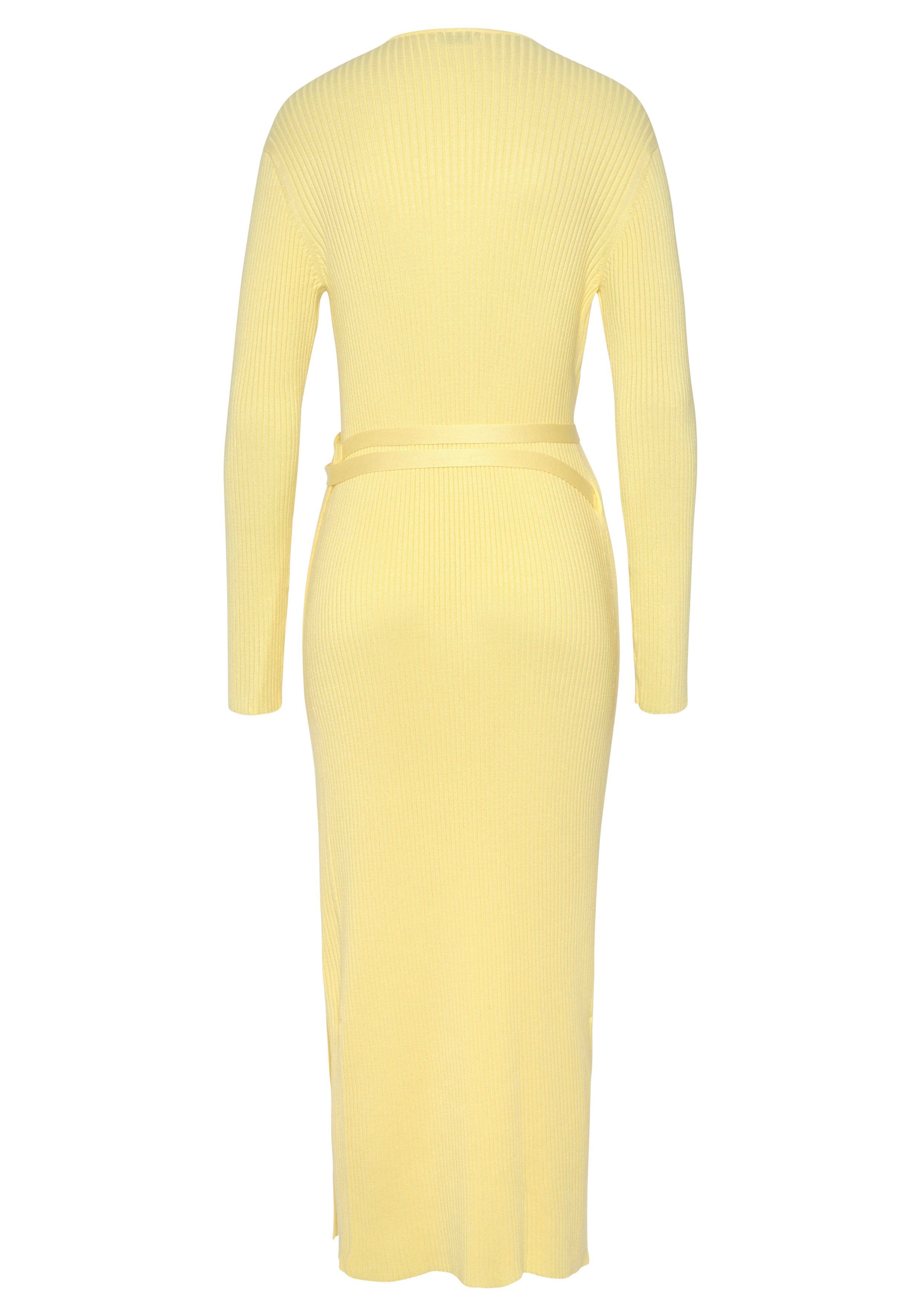 Lascana Gebreide jurk -Loungejurk Wikkeljurk met tailleband loungewear