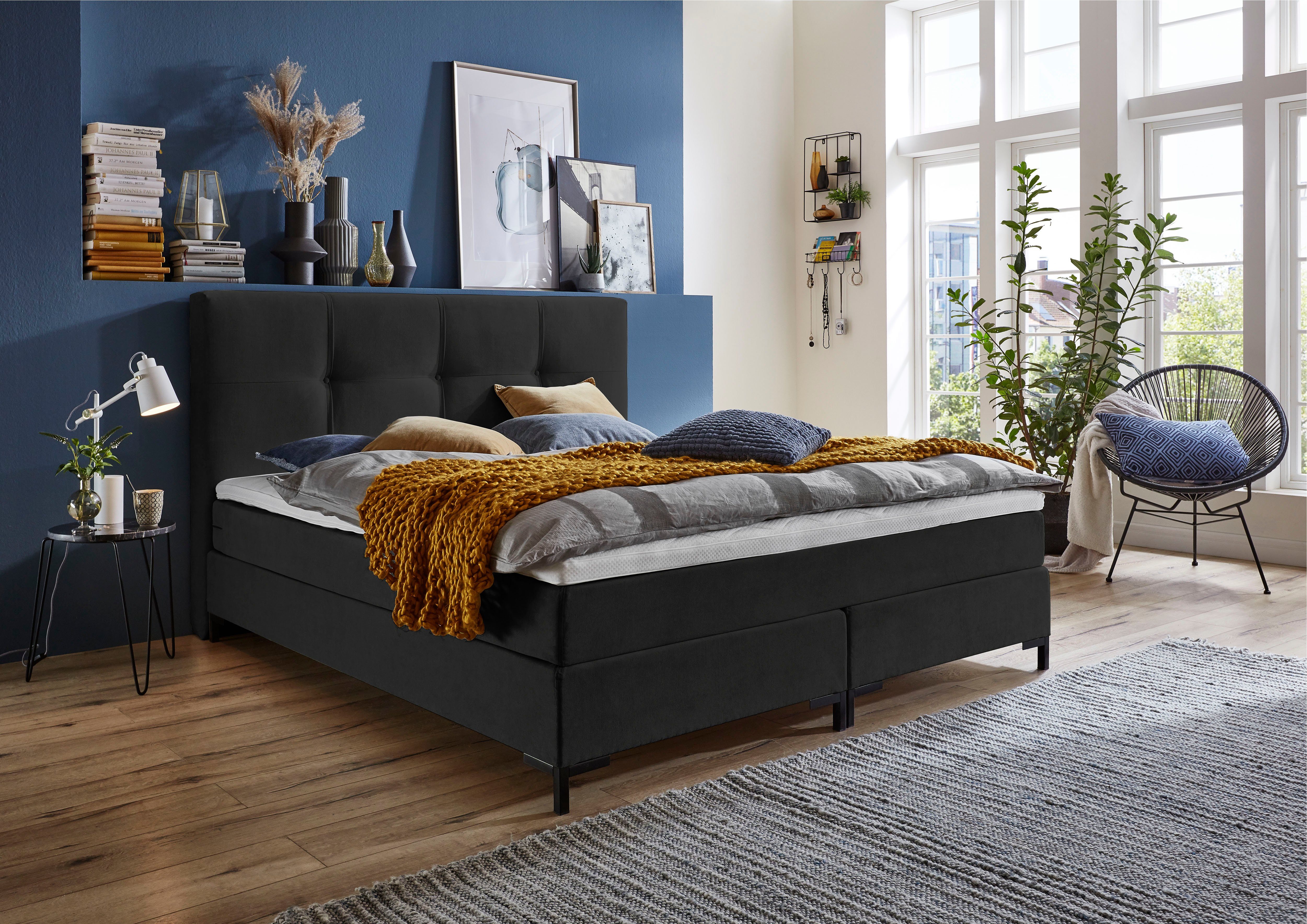 ATLANTIC home collection Boxspring Romy Pocketveringsmatras, incl. topmatras boxsprings grijs