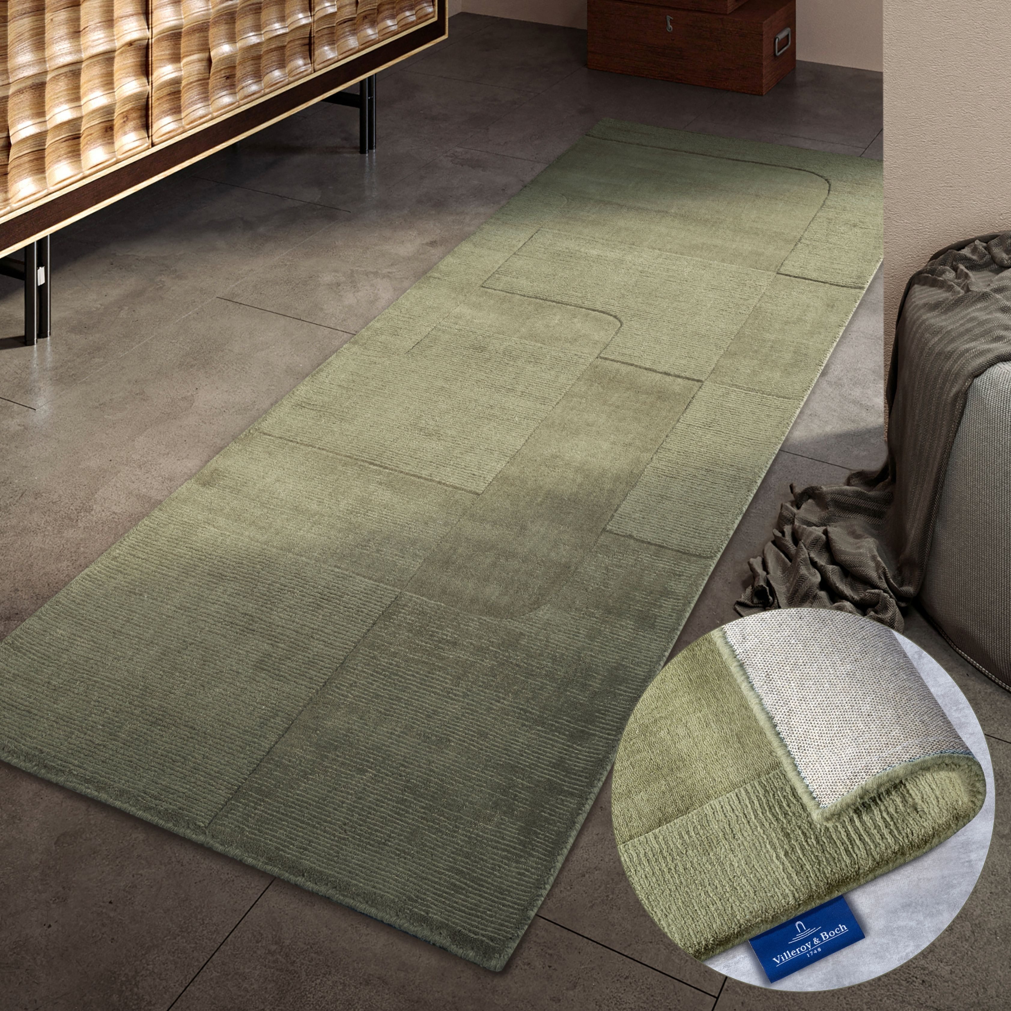 Villeroy & Boch Wollen kleed Charlotte Loper, handgeweven, wol, natuur, loper, woonkamer, geometrie wollen vloerkleden maat 80 cm x 250 cm x 10 mm